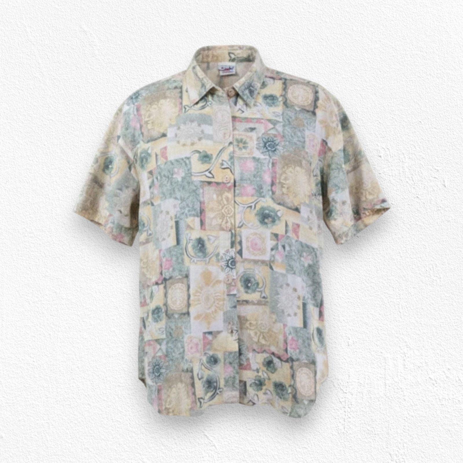 Vintage Vintage Cotton Button Up Shirt Pastel Patchwork Made USA XL Size XL / US 12-14 / IT 48-50 - 1 Thumbnail
