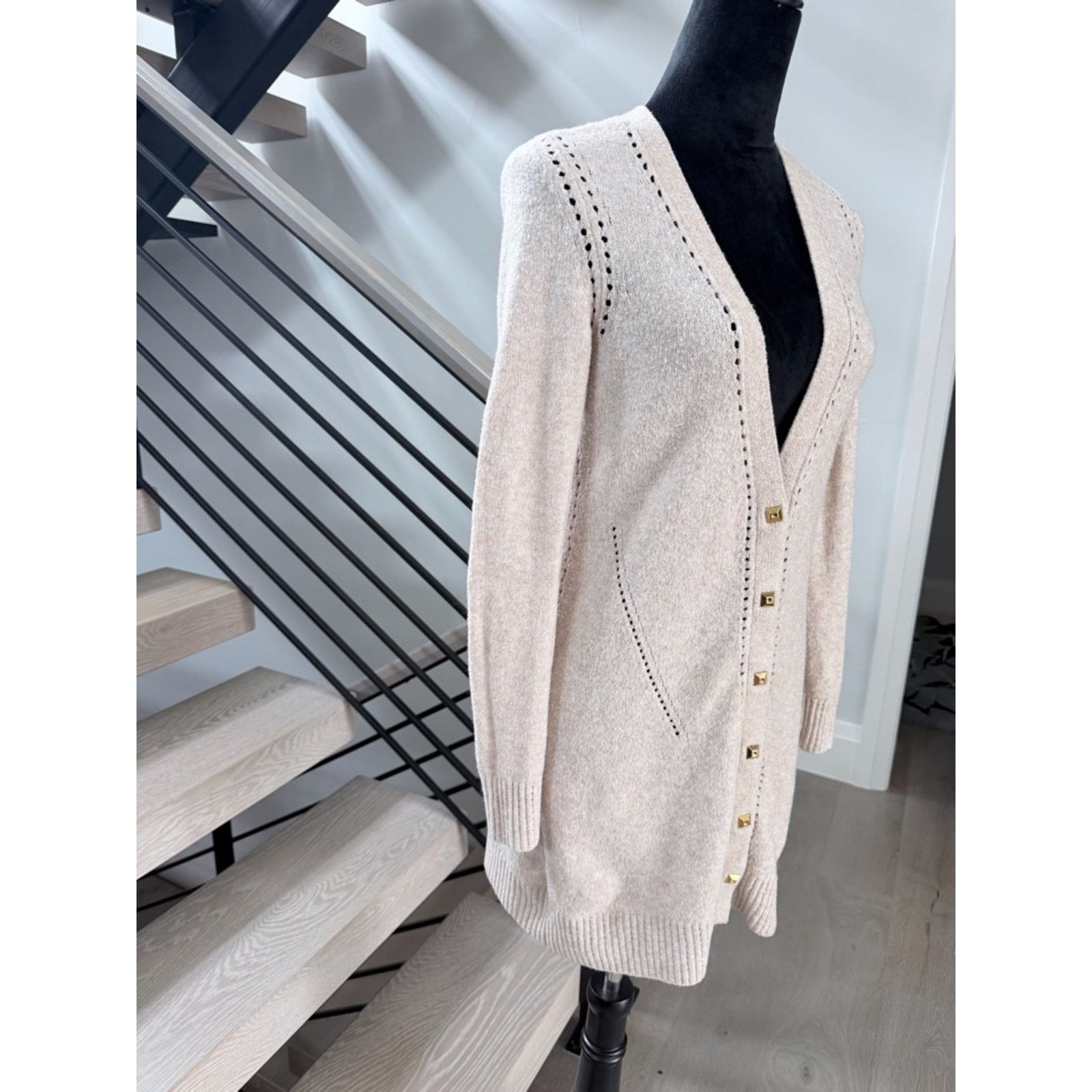 White House Black Market WHBM Long Open-V-Neck Cardigan Sweater Dress - Cream size XS Size S / US 4 / IT 40 - 4 Thumbnail