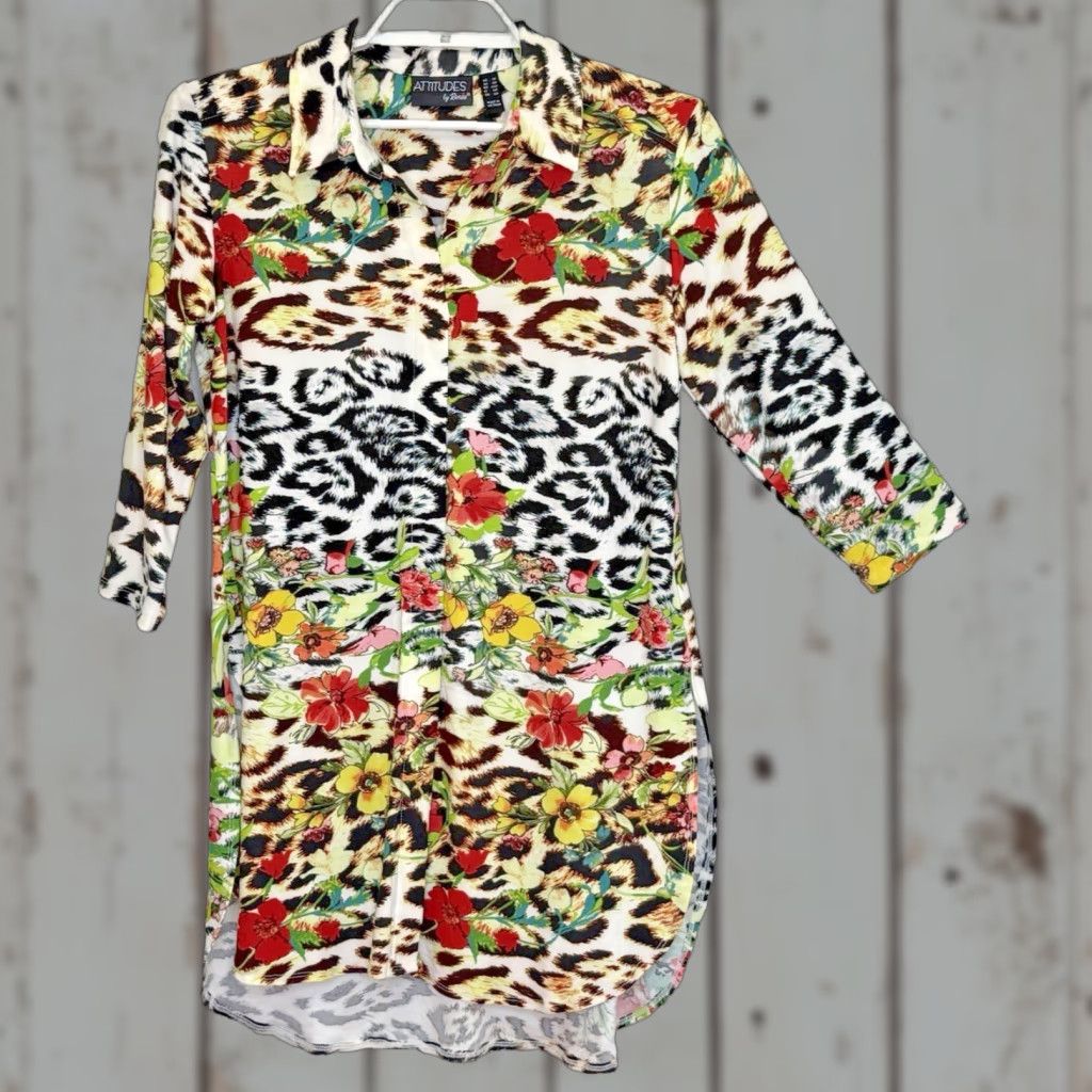 Vintage VINTAGE Attitudes by Renee Como Jersey Tunic Top Small Petite Mixed Print 3/4 Sleeve Size S / US 4 / IT 40 - 1 Thumbnail