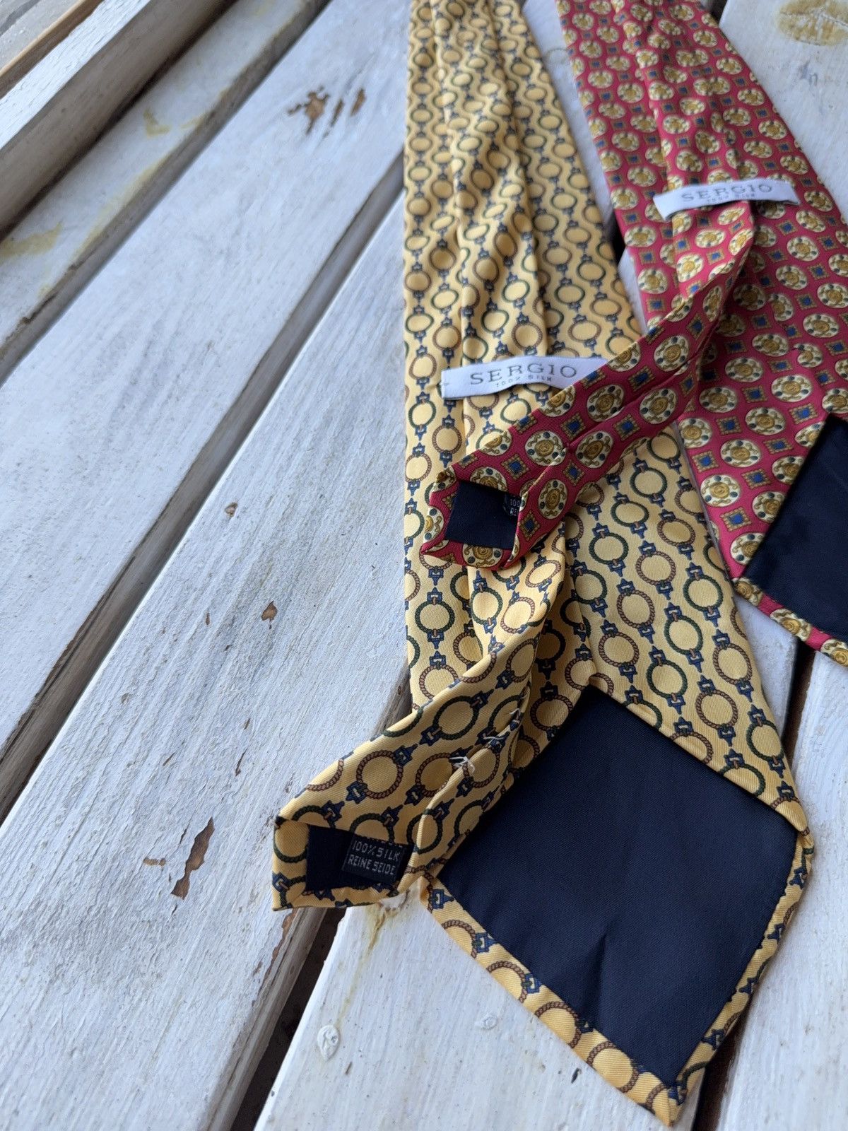 Designer Lot of 2 Vintage Sergio Silk Ties Geometric Retro Pattern Size ONE SIZE - 4 Thumbnail