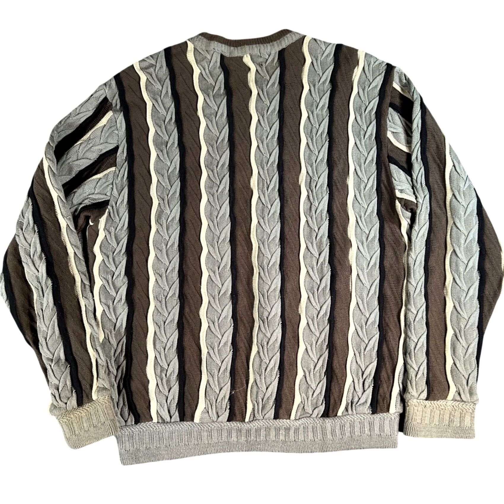 Vintage VINTAGE Saxony Collection Leather Suede Knit Sweater Mens 2XLT Gray Brown Patchwork 90s Size US XXL / EU 58 / 5 - 2 Thumbnail