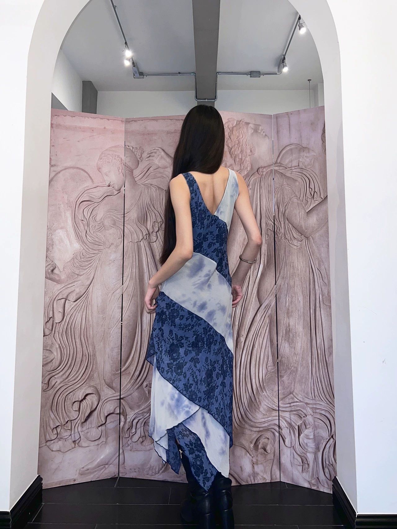 Other French Vintage Stretch Print Tulle Asymmetric Women's Dress S Size S / US 4 / IT 40 - 6 Thumbnail
