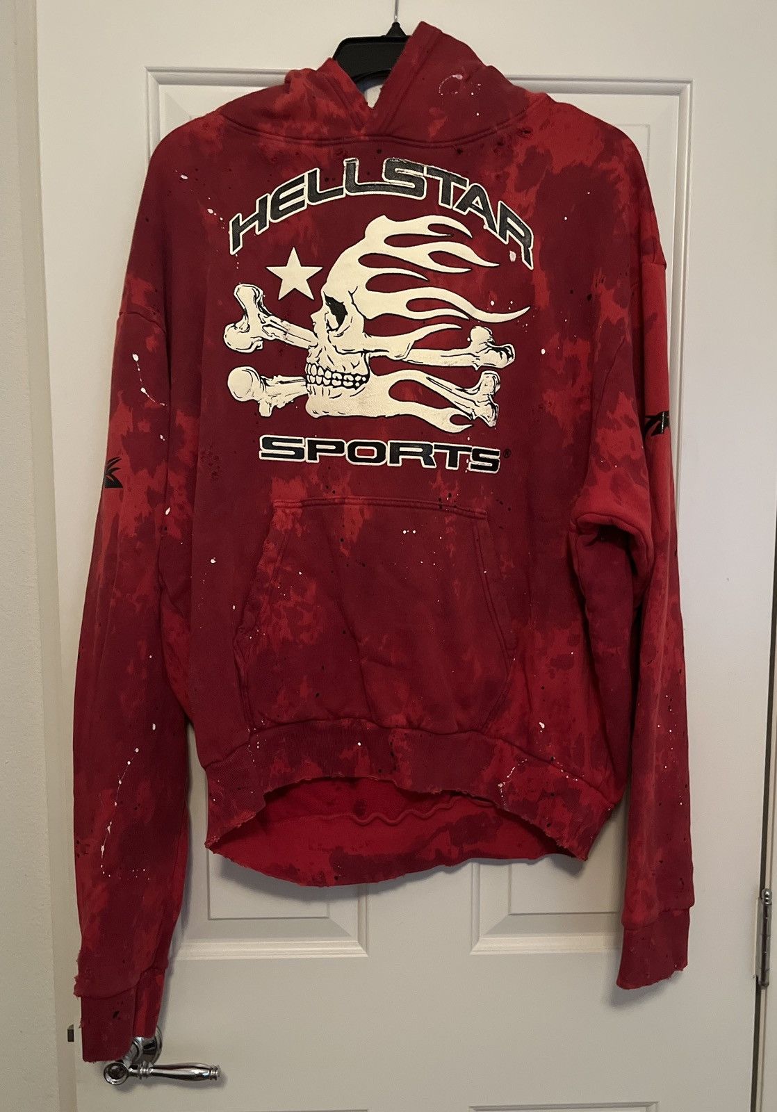 image of Hellstar Sports Red Tye-Dye Skull Hoodie, Men's (Size XL)