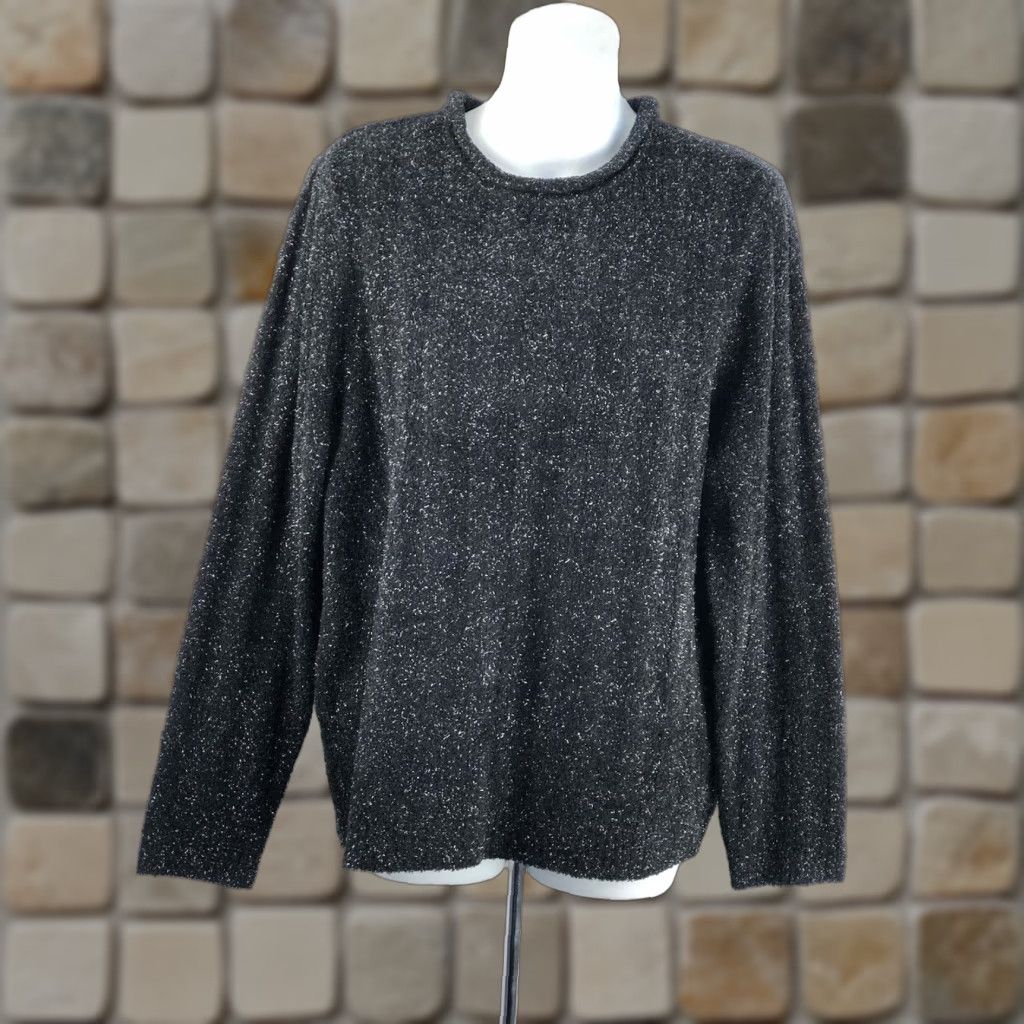 Vintage Crystal Kobe Sweater L Black Sparkle Knit Rolled Neck Long Sleeve Grunge Gothic Vintage No Size L / US 10 / IT 46 - 1 Thumbnail
