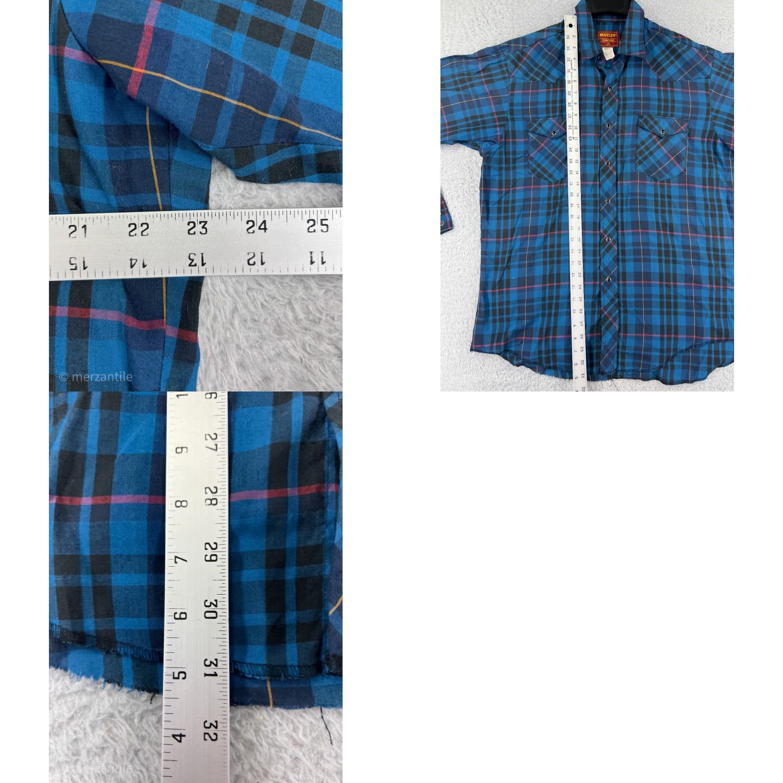 Vintage Rustler Mens Blue Plaid Long Sleeve Button-Up Shirt - X-Long Tail, Pearl Snaps, Western Cowboy, Cotton Blend, 40in Chest, Regular Fit Size US XL / EU 56 / 4 - 9 Thumbnail