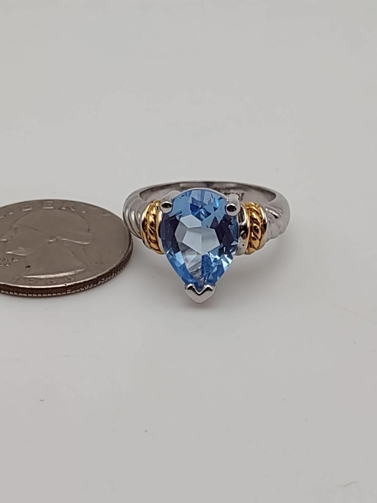 Beauty Beast Beta Sterling Blue Topaz Cocktail Ring Size 9 Two Tone Size ONE SIZE - 4 Thumbnail