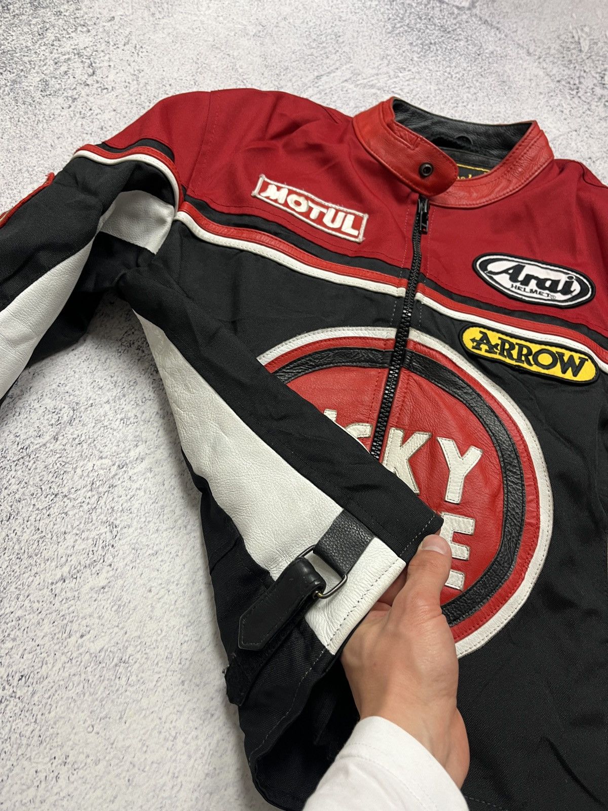 Vintage Crazy Lucky Strike Leather Elements Racing Jacket Moto Rare🔥 Size XS / US 0-2 / IT 36-38 - 10 Thumbnail