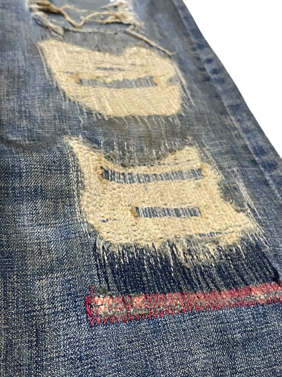 20471120 × 5351 POUR LES HOMMES × Hysteric Glamour Boro 🇯🇵 Brand Heavy Stitched Repaired Distressed Mud Jeans Size US 34 / EU 50 - 12 Thumbnail