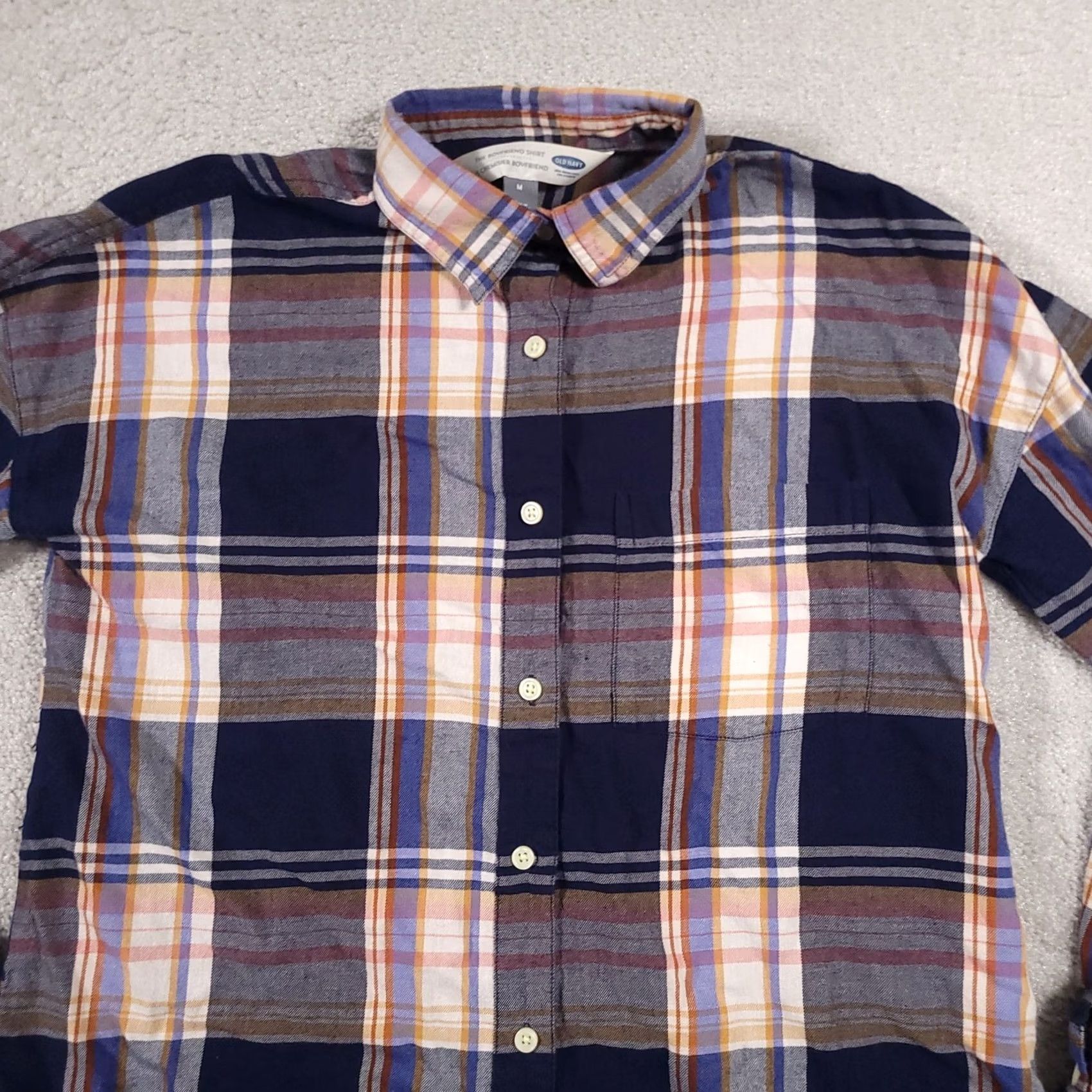 Old Navy Old Navy The Boyfriend Shirt Women's M Colorful Plaid Cotton Button Up Size M / US 6-8 / IT 42-44 - 3 Thumbnail