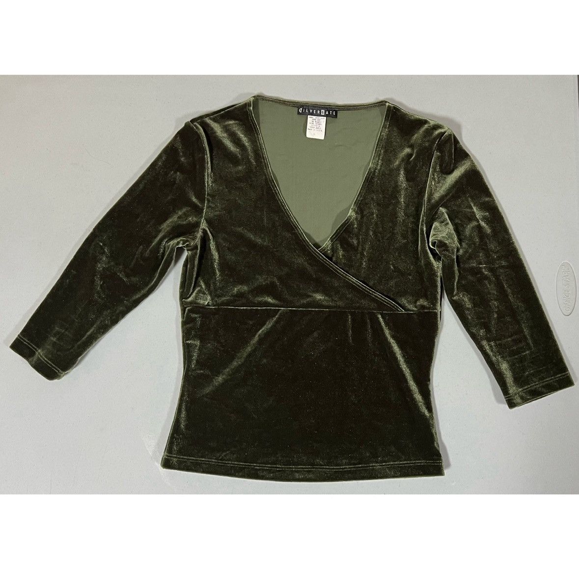 Japanese Brand Olive Green Velvet 3/4 Sleeve Shirt Top Blouse Size S ✨ Size S / US 4 / IT 40 - 3 Thumbnail