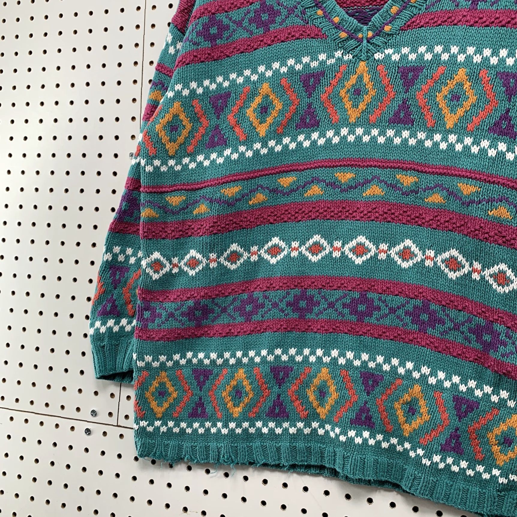 Vintage VINTAGE Roo Special Edition Handknit Sweater Women Large V Neck Chunky-Knit Green Cotton Ramie Winter Pullover Size L / US 10 / IT 46 - 3 Thumbnail