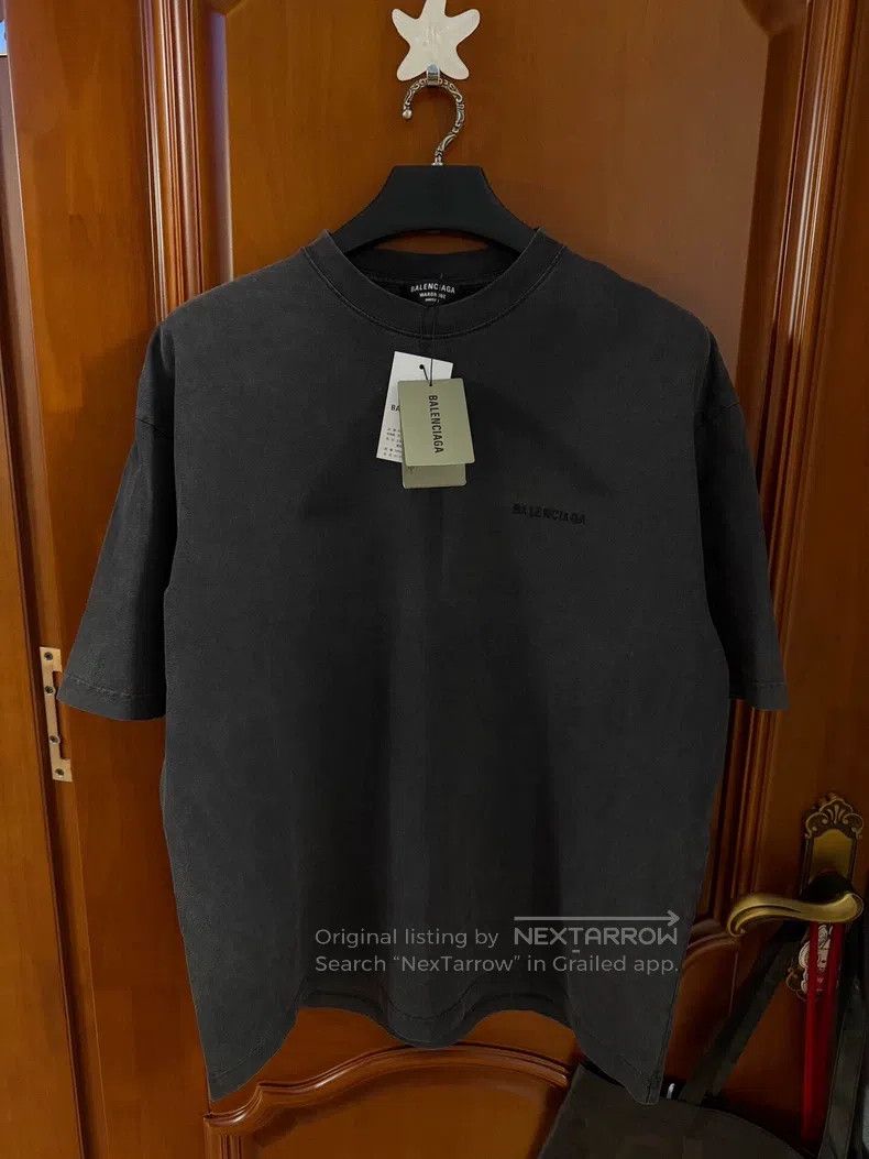 Balenciaga Balenciaga Washed Black Embroidered Logo Short Sleeve Size US L / EU 52-54 / 3 - 1 Thumbnail