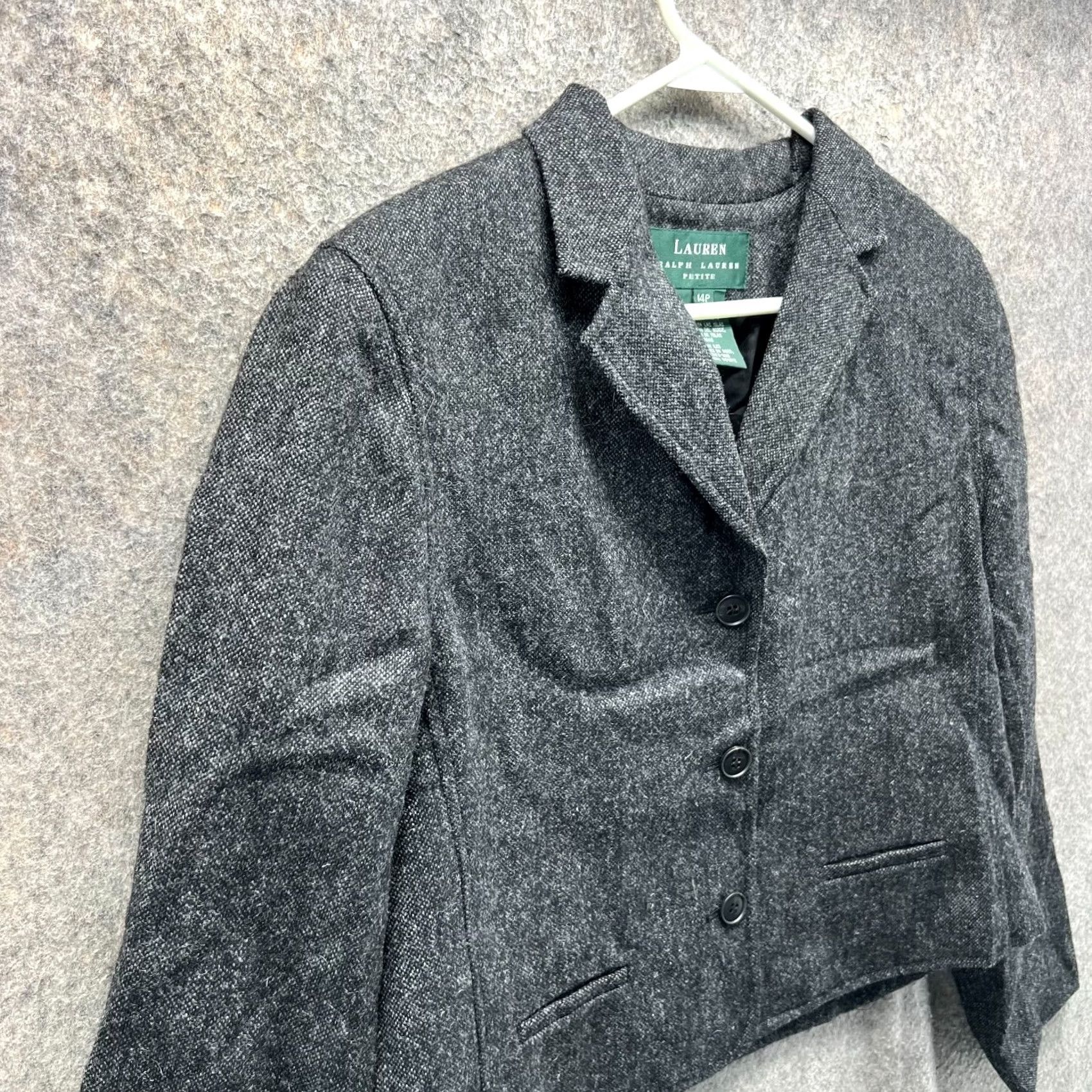 Ralph Lauren Lauren Ralph Lauren Blazer Womens 14P Petite Gray Wool Coat Vtg Sport Coat Jacket Three-Button Front Button Single-Breasted Mens Womens Girls Boys Size XL / US 12-14 / IT 48-50 - 4 Thumbnail