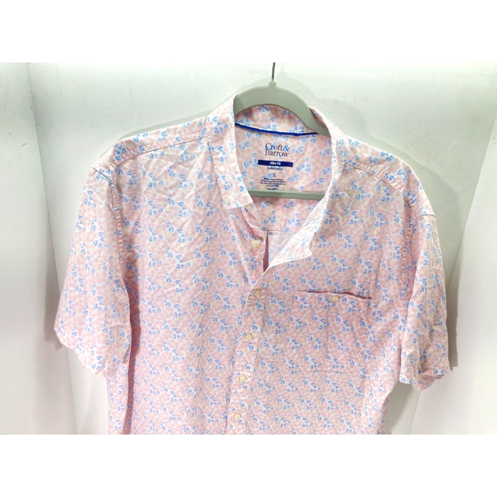 Croft & Barrow Croft & Barrow Button Down Shirt Mens XL Pink Blue Floral Slim Fit Performance Short Sleeve Shirt Size US XL / EU 56 / 4 - 4 Thumbnail