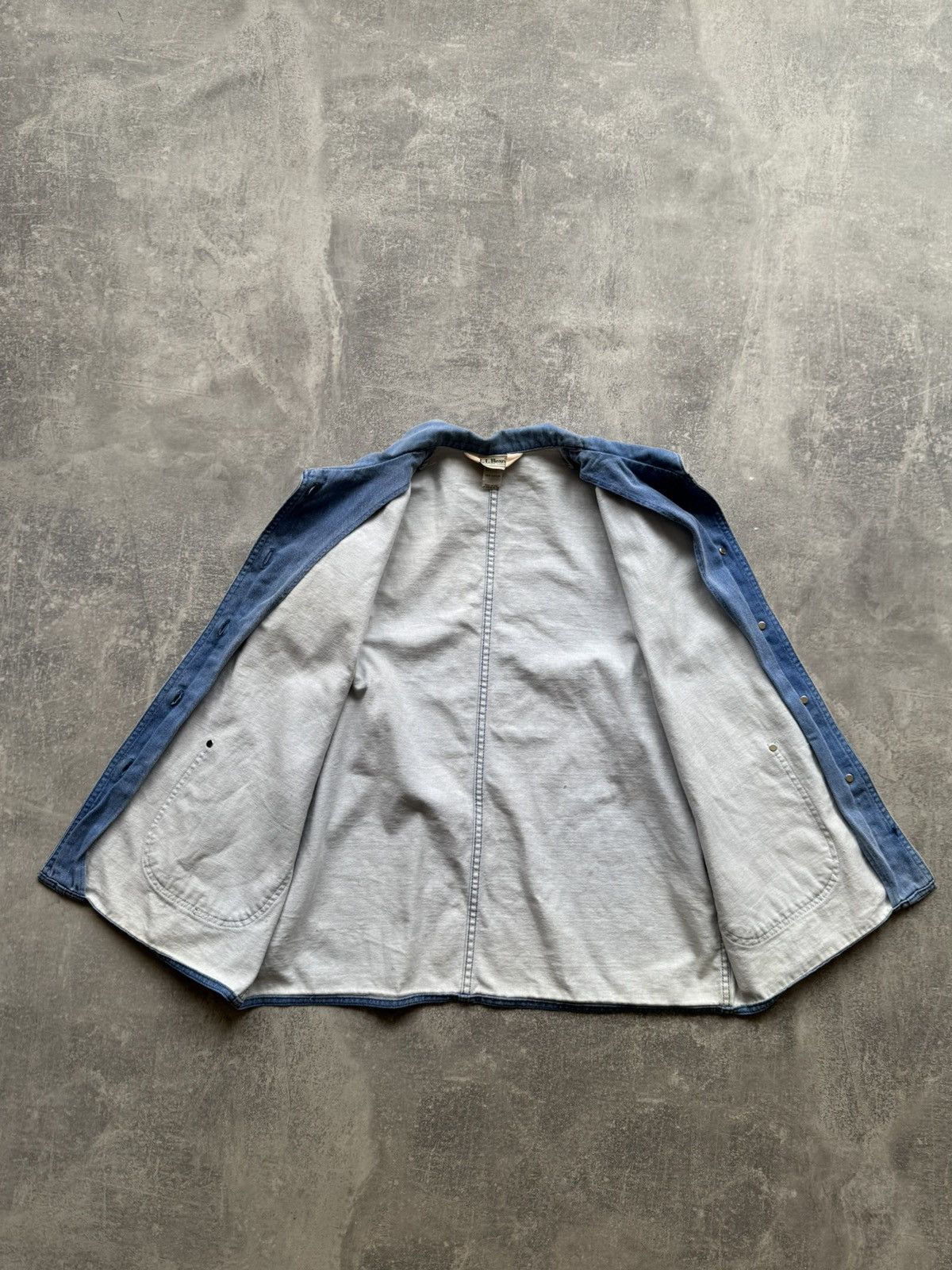 L.L. Bean 80s LL Bean Peter Pan Collar Chambray Chore Jacket Work Wear Size US L / EU 52-54 / 3 - 11 Thumbnail