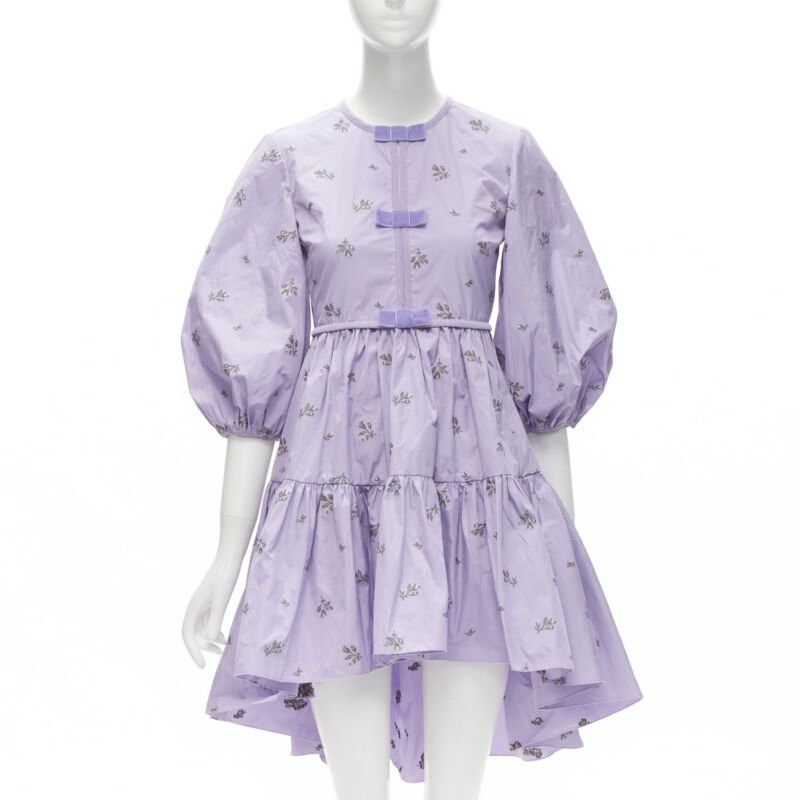 RED Valentino RED VALENTINO purple floral embroidery bow puff sleeve babydoll dress IT36 XS Size XS / US 0-2 / IT 36-38 - 1 Thumbnail