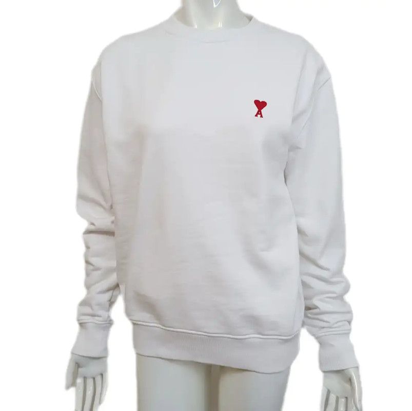 AMI AMI White Cotton Women's Top with Heart Logo 0089 Size S / US 4 / IT 40 - 1 Thumbnail