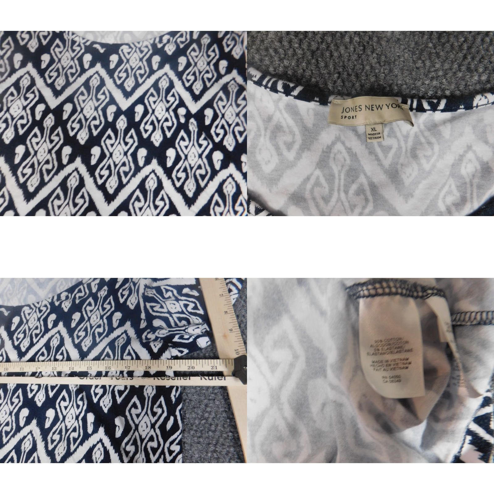 Jones New York Jones New York Womens Blouse XL Blue Geometric Cotton Pullover Short Sleeve Collared Shirt Top Mens Women? Size XL / US 12-14 / IT 48-50 - 8 Thumbnail