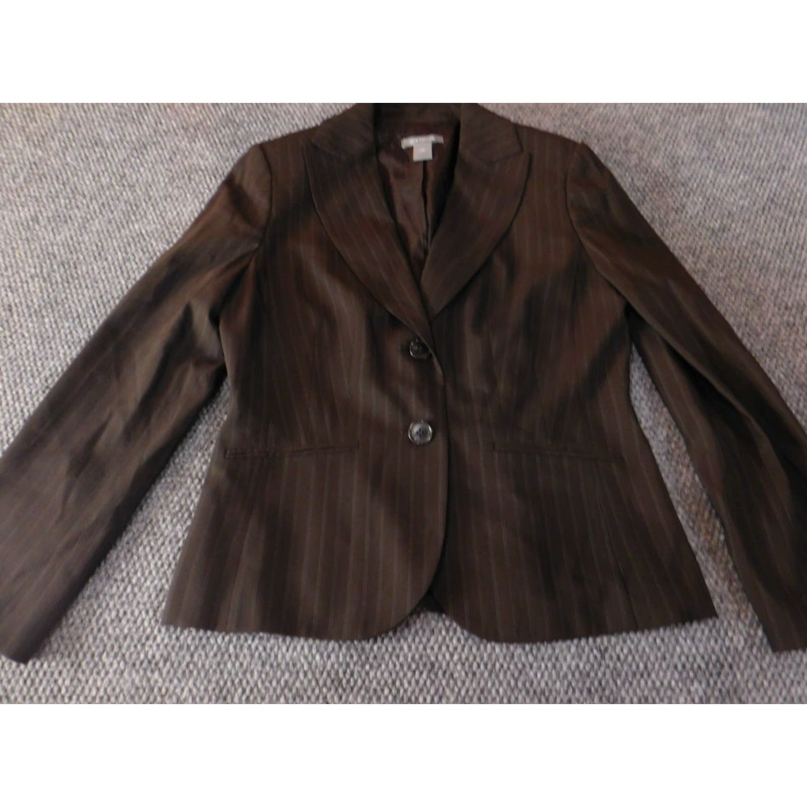 Ann Taylor Ann Taylor Blazer Jacket 10 Women Brown Wool Stripe Striped Knit Stretch Button Size L / US 10 / IT 46 - 2 Thumbnail