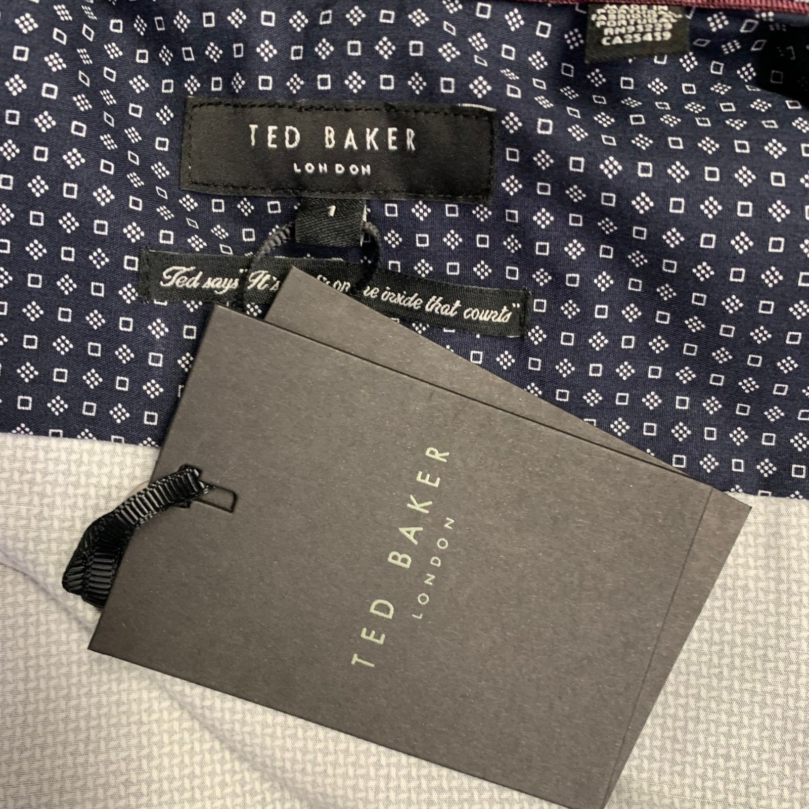 Ted Baker Femme Navy White Geometric Cotton Spread Collar Long Sleeve Size US XS / EU 42 / 0 - 5 Thumbnail