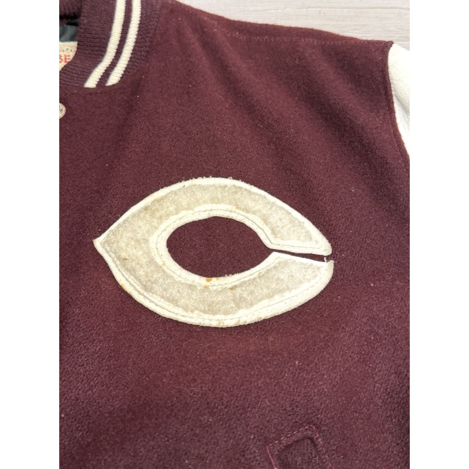VINTAGE Timberline Varsity Jacket Wool Leather 46 Red Mens 