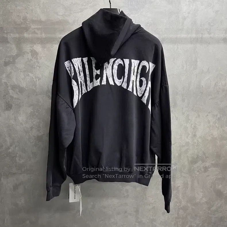 Balenciaga Balenciaga Black Letter Pattern Printed Hooded Long Sleeve Size US M / EU 48-50 / 2 - 2 Thumbnail