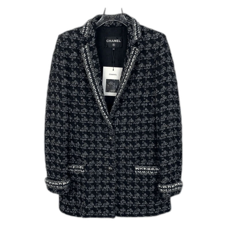 Chanel Chanel Black Houndstooth Wool Blazer -2505 Size US XXS / EU 40 - 1 Thumbnail