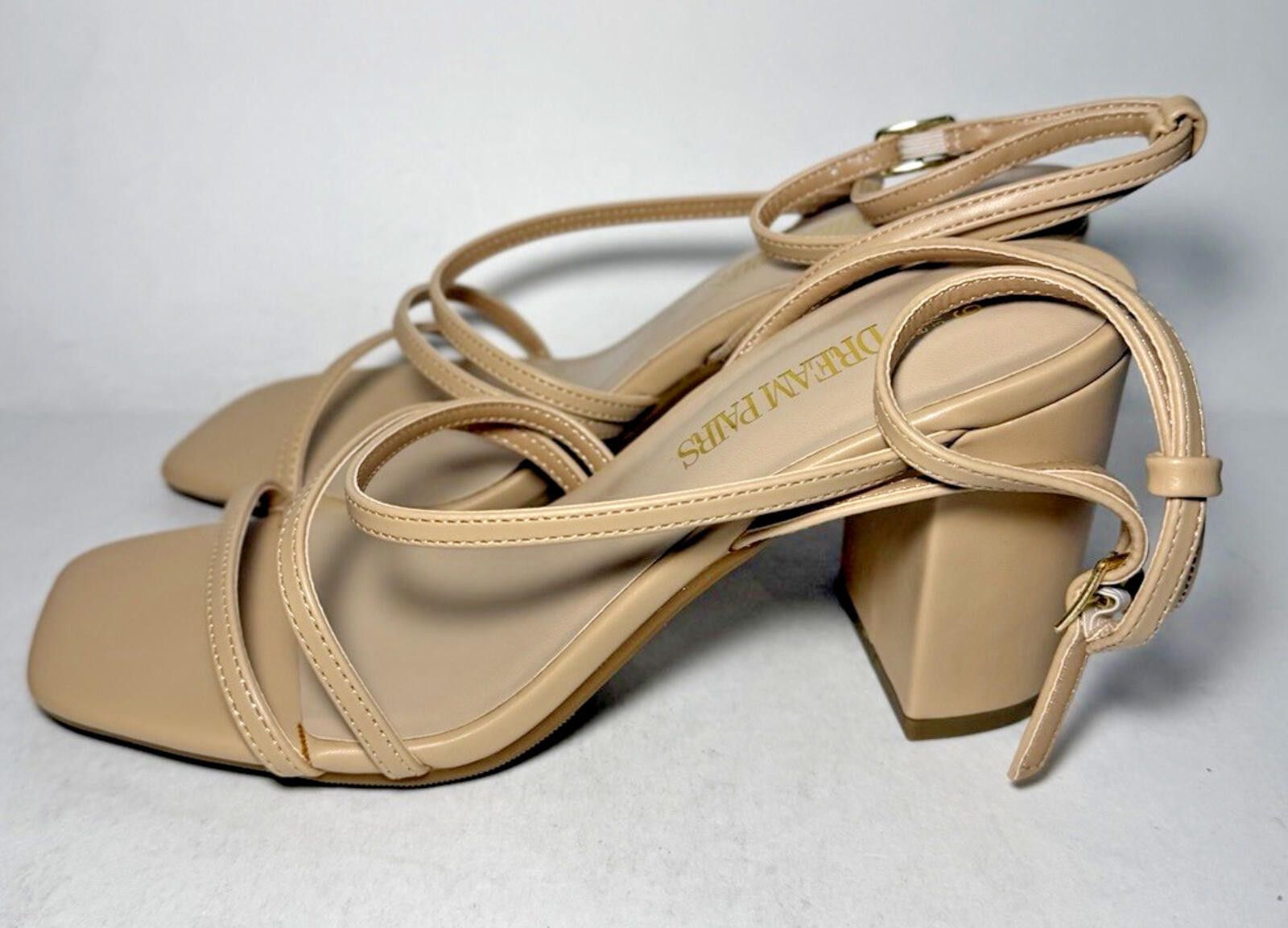 Other DREAM PAIRS Strappy Chunky Block Heel Sandals Nude 3.15 in. Size US 6.5 / IT 36.5 - 4 Thumbnail