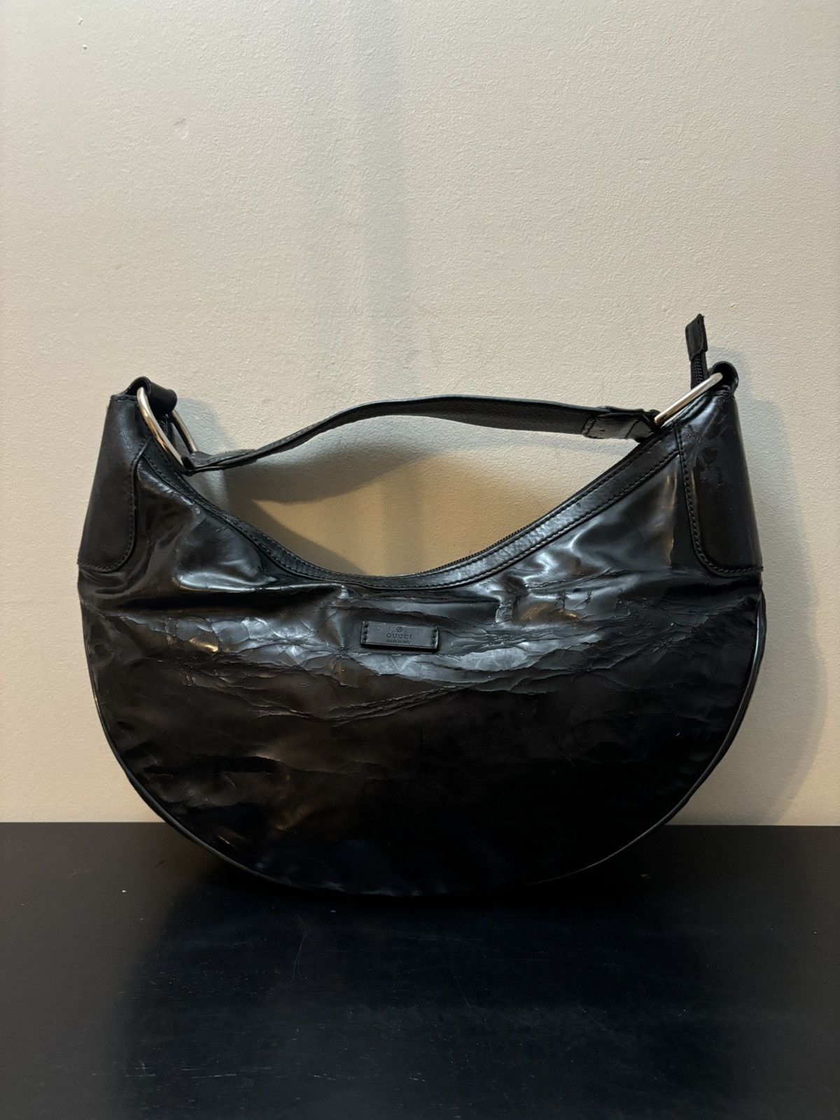 Gucci Jackie 1961 Patent Leather Hobo Shoulder Bag Black