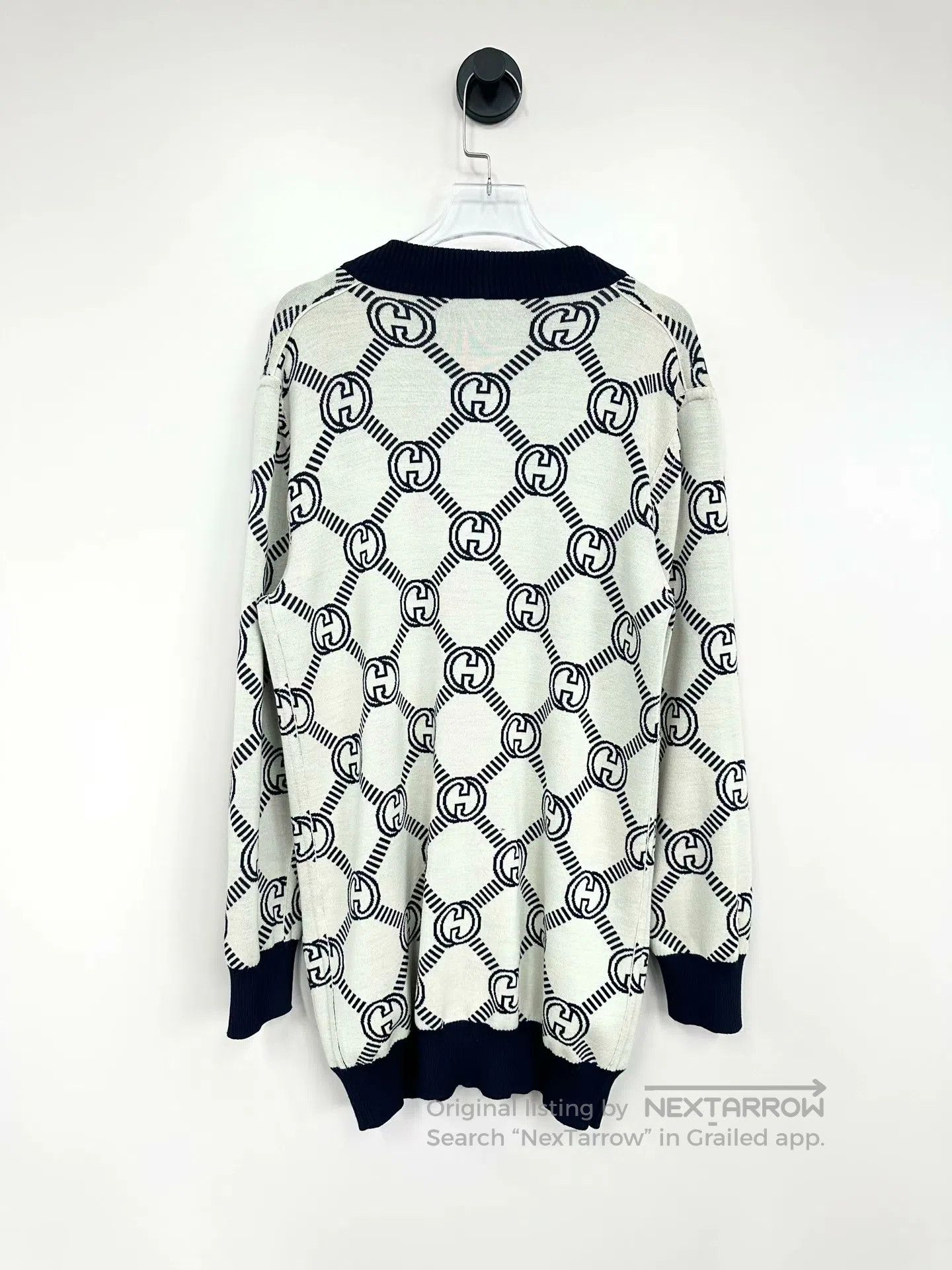 Gucci Guicci Dark blue logo print double-sided wool knit cardiga Size US XS / EU 42 / 0 - 4 Thumbnail