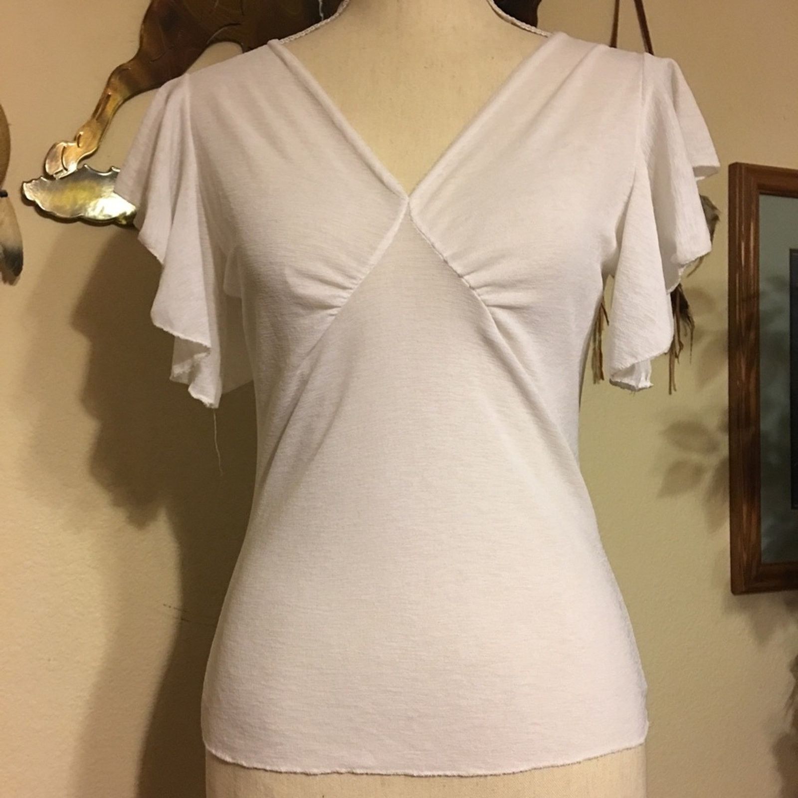 Designer Lele brand flutter sleeve sheer top white M Size M / US 6-8 / IT 42-44 - 1 Thumbnail
