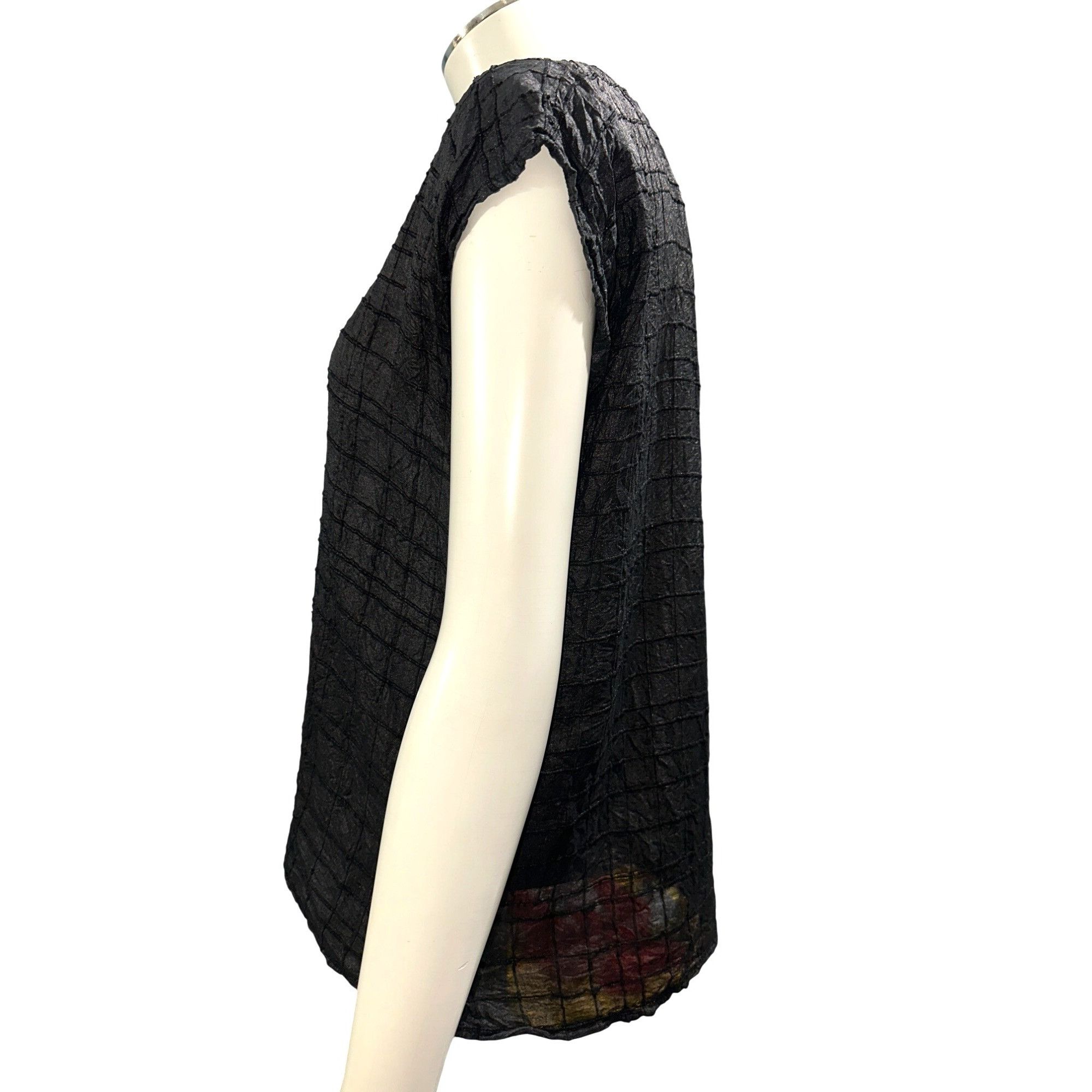 Other Royal Silk Vintage Large Black 100% Silk Crinkle Grid Blouse Size L / US 10 / IT 46 - 4 Thumbnail