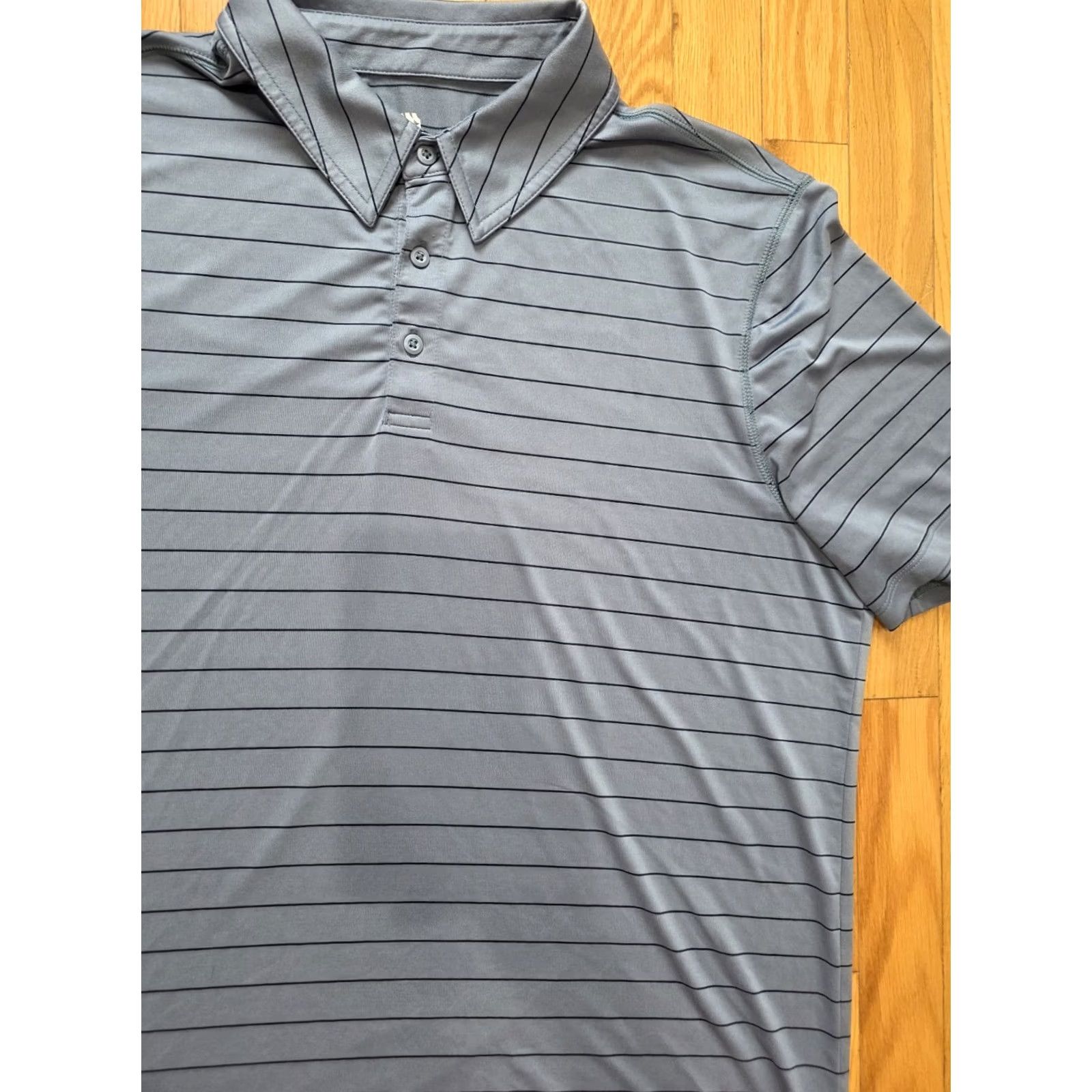 Vintage ALL IN MOTION Polo Shirt Grey Blue Stripe Lightweight Performance Large L Men Short Sleeve Collared Shirt Size US L / EU 52-54 / 3 - 6 Thumbnail