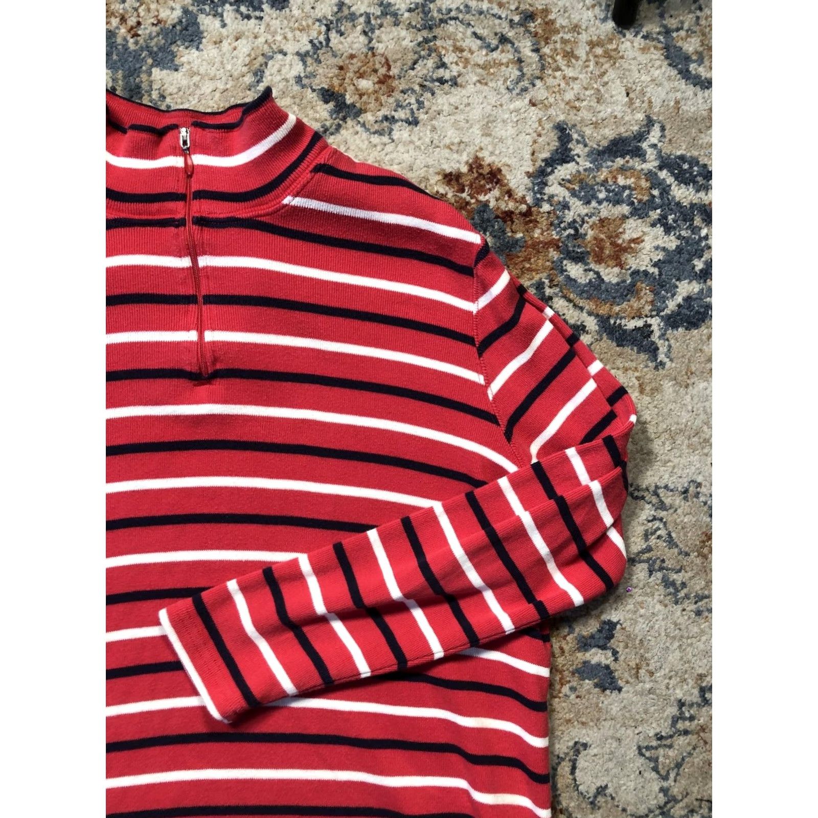 Vintage L.L.Bean Sweater Womens 2X Red Stripe 1/4 Zip Mock Neck Pullover Knit Cotton Shirt Women Plus Size Striped Knit Fall Casual Mens Women Girls Boys N/A Size XXL / US 16-18 / IT 52-54 - 4 Thumbnail