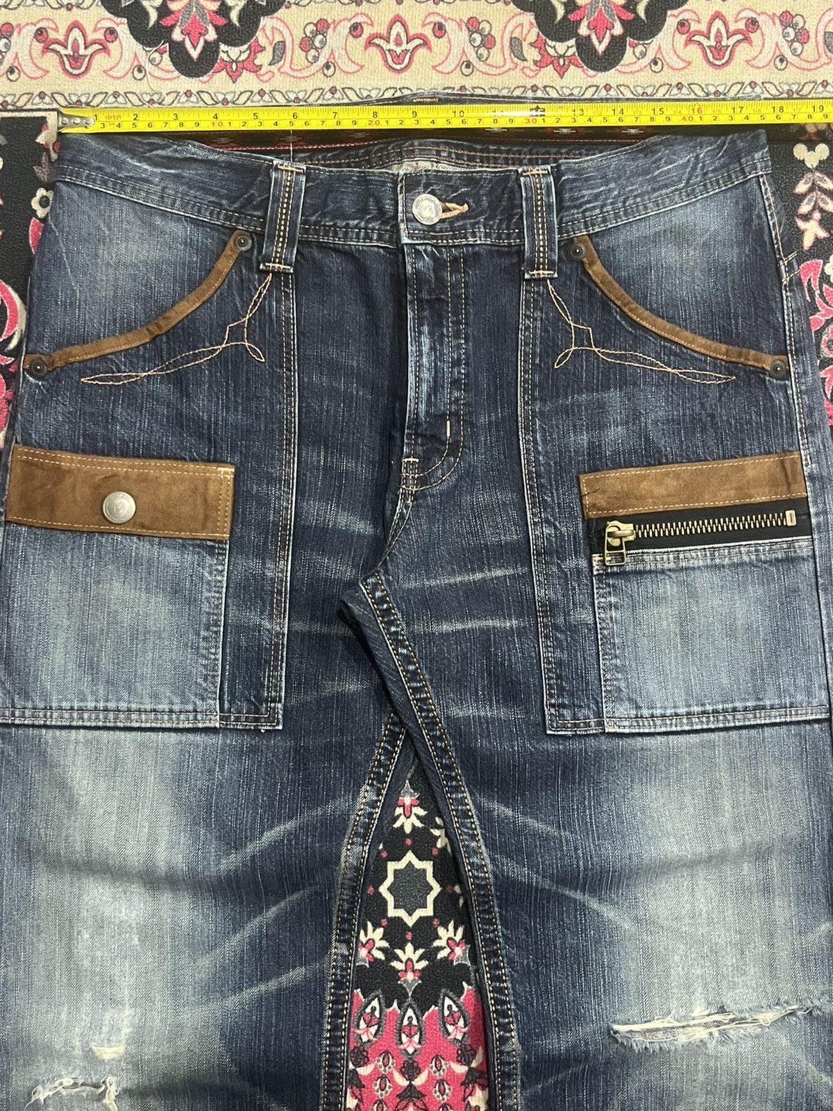 Who Decides War Vintage Edwin XV Double Pocket Blue Washed Whisker Rip Jeans Size US 34 / EU 50 - 13 Thumbnail
