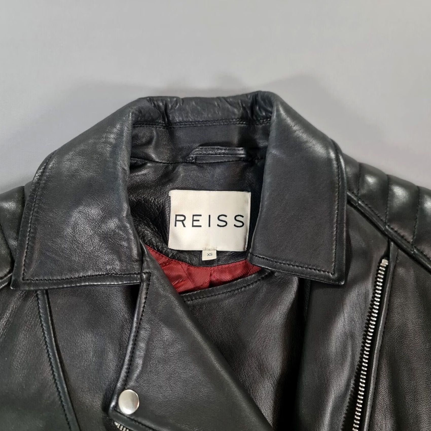 Reiss Reiss Womens Jacket Leather Black XS Biker Motorcycle Soft Lamb Leather Topaz Size XS / US 0-2 / IT 36-38 - 3 Thumbnail