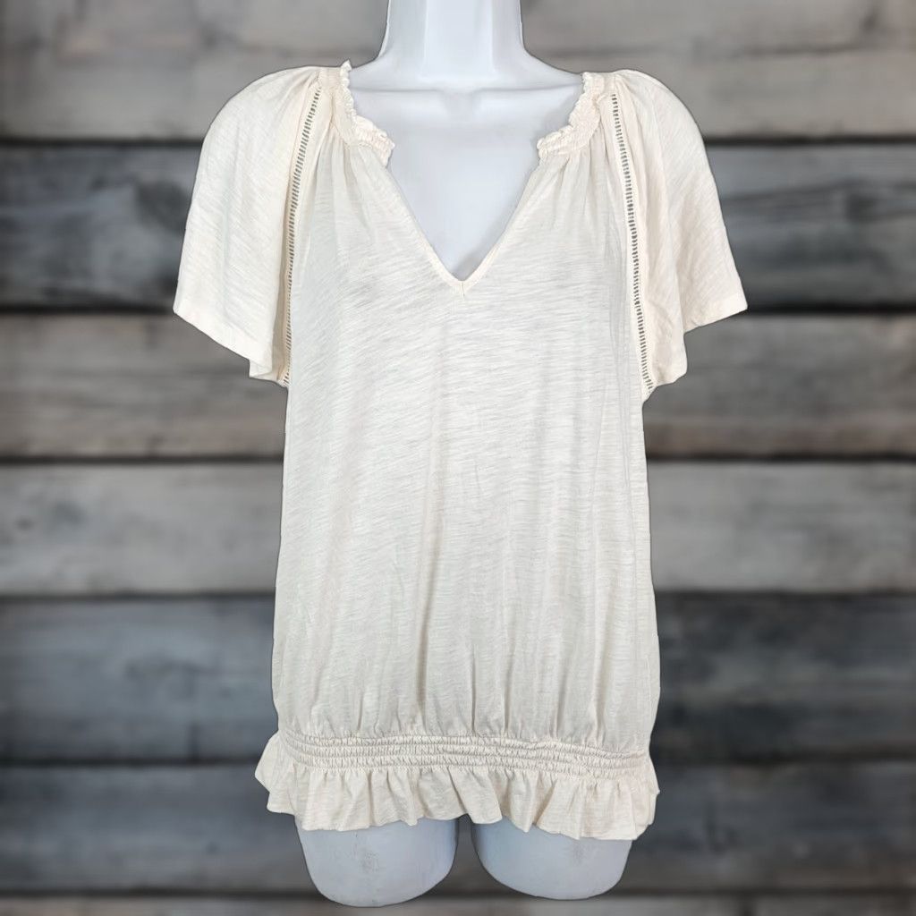 Loft LOFT Ann Taylor Womens Top Blouse Shirt Short Sleeve Cotton Ivory Cream Small Size S / US 4 / IT 40 - 1 Thumbnail