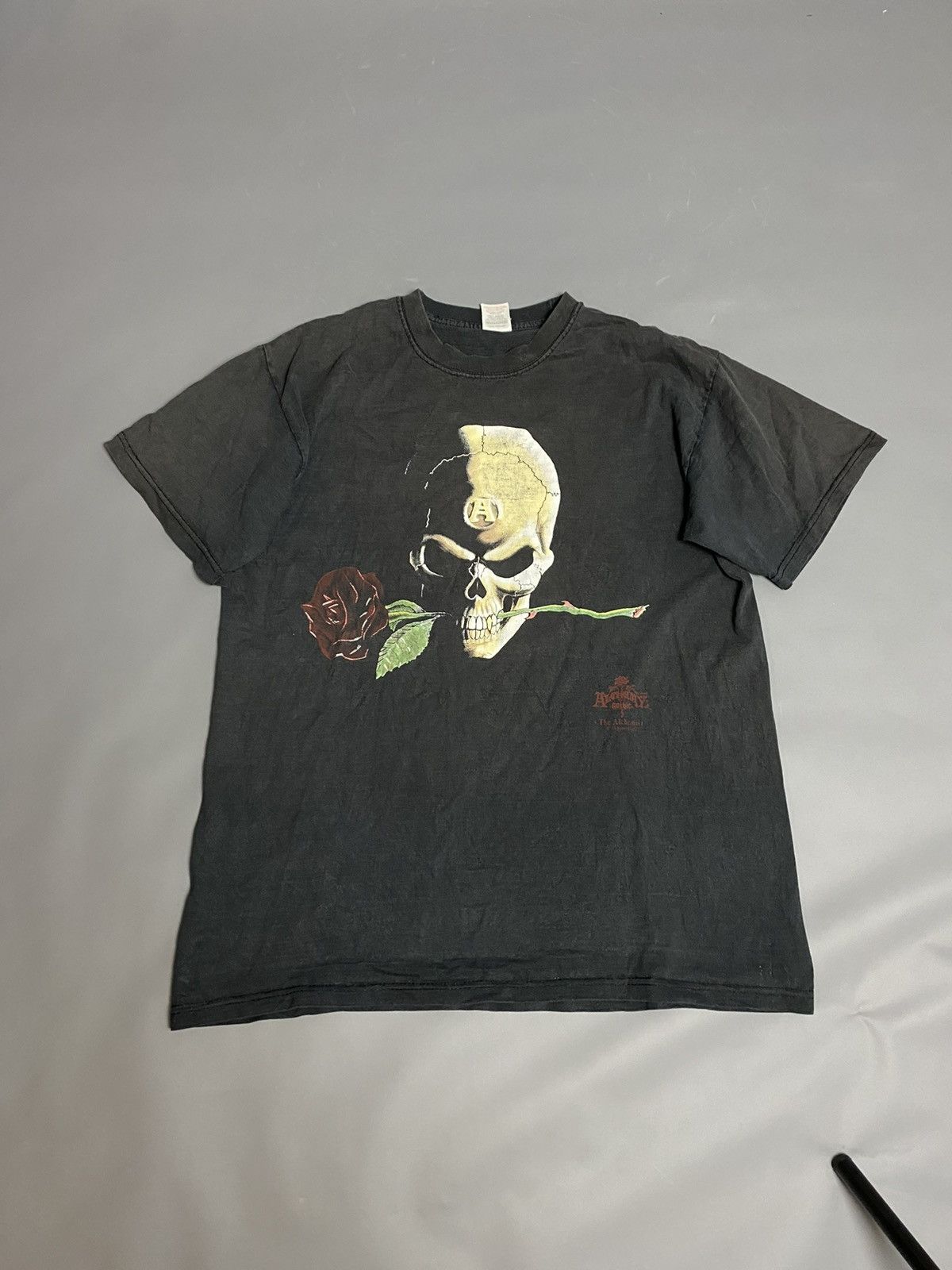 Alchemy Equipment VTG Alchemy Gothic Skull Rose Graphic T-Shirt Faded Black L Size US L / EU 52-54 / 3 - 1 Thumbnail