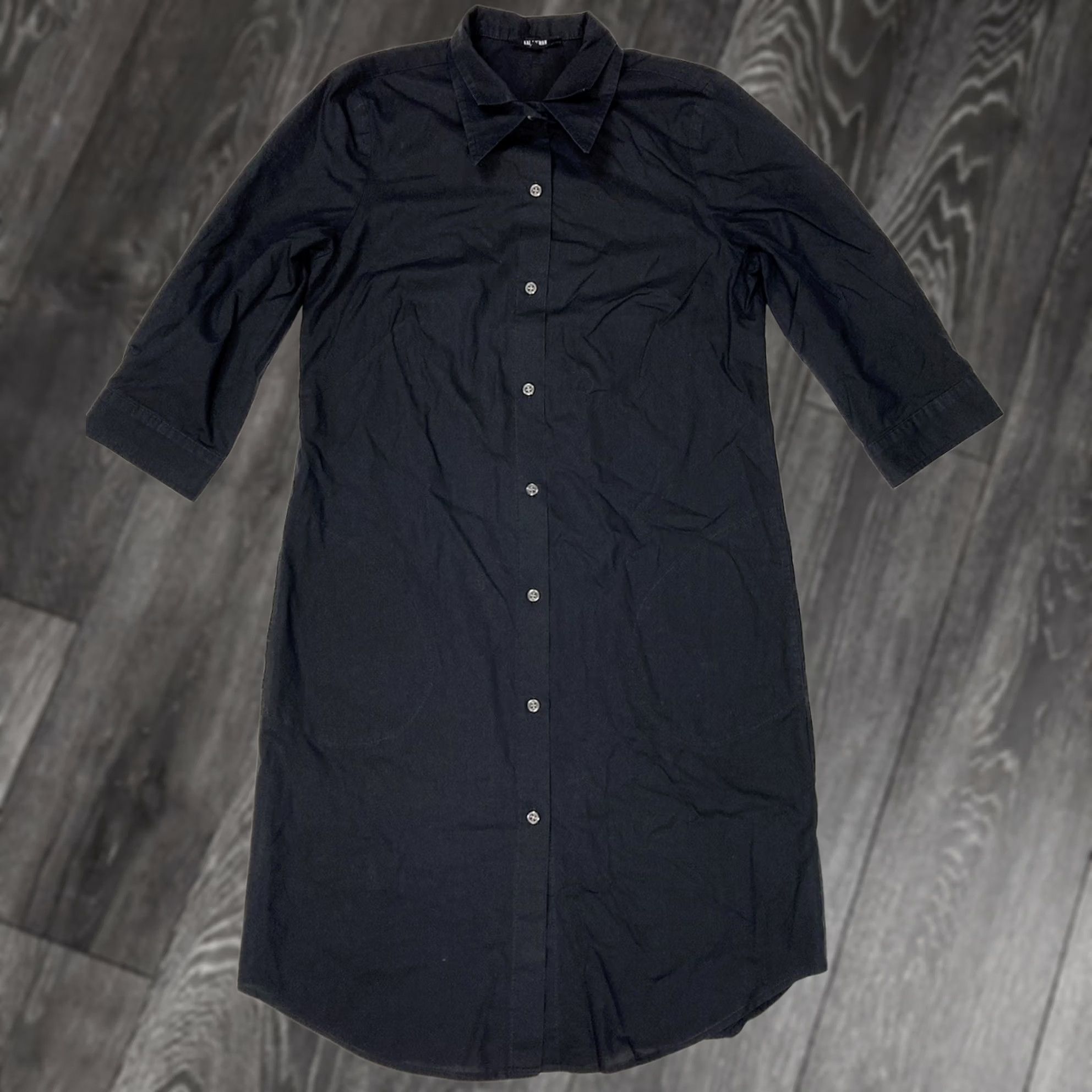 Doublet Kal Reiman Button Up Shirt Dress Women 4 Short Sleeve Collared Pockets Midi Dress Black Cotton Shirt Dress Womens Regular Size 4 Size S / US 4 / IT 40 - 1 Thumbnail