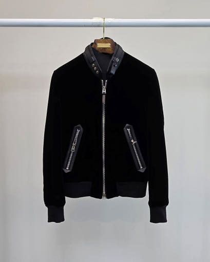 Tom Ford o1sm1stk0725 Liquid Velvet Leather Contrast Jacket in Black Size US M / EU 48-50 / 2 - 1 Thumbnail