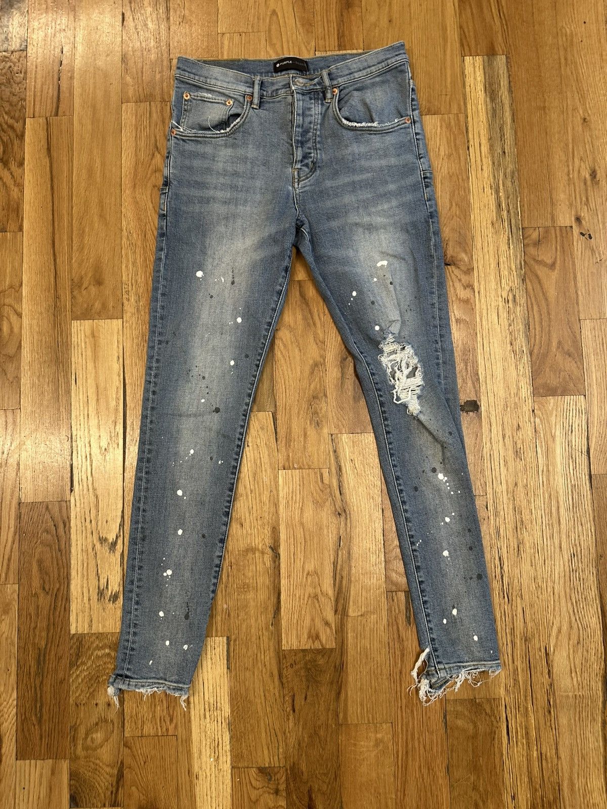 Purple Brand Purple Brand Knee Distress Splatter Blue Denim Size 30 Size US 30 / EU 46 - 1 Thumbnail