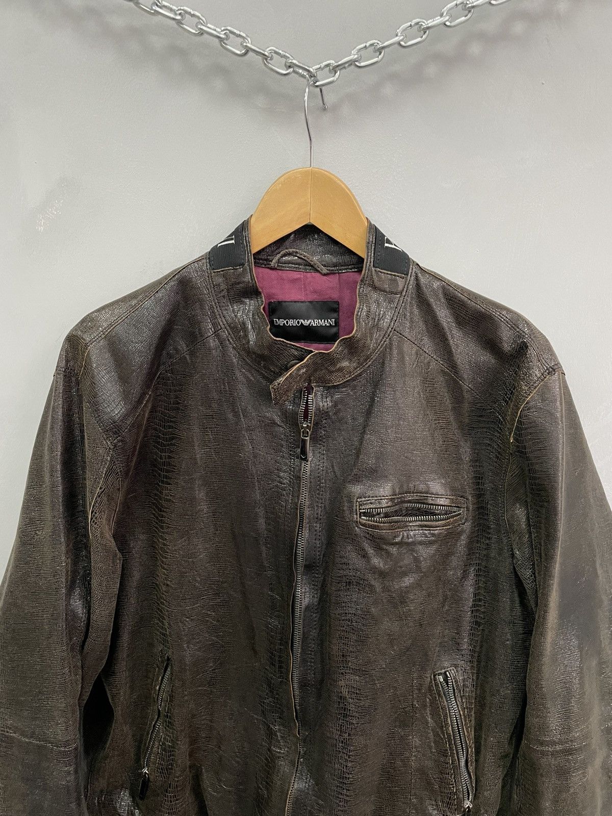 Emporio Armani VINTAGE iguana LEATHER EMPORIO armani AVANT GARDE JACKET 90s Size US L / EU 52-54 / 3 - 3 Thumbnail