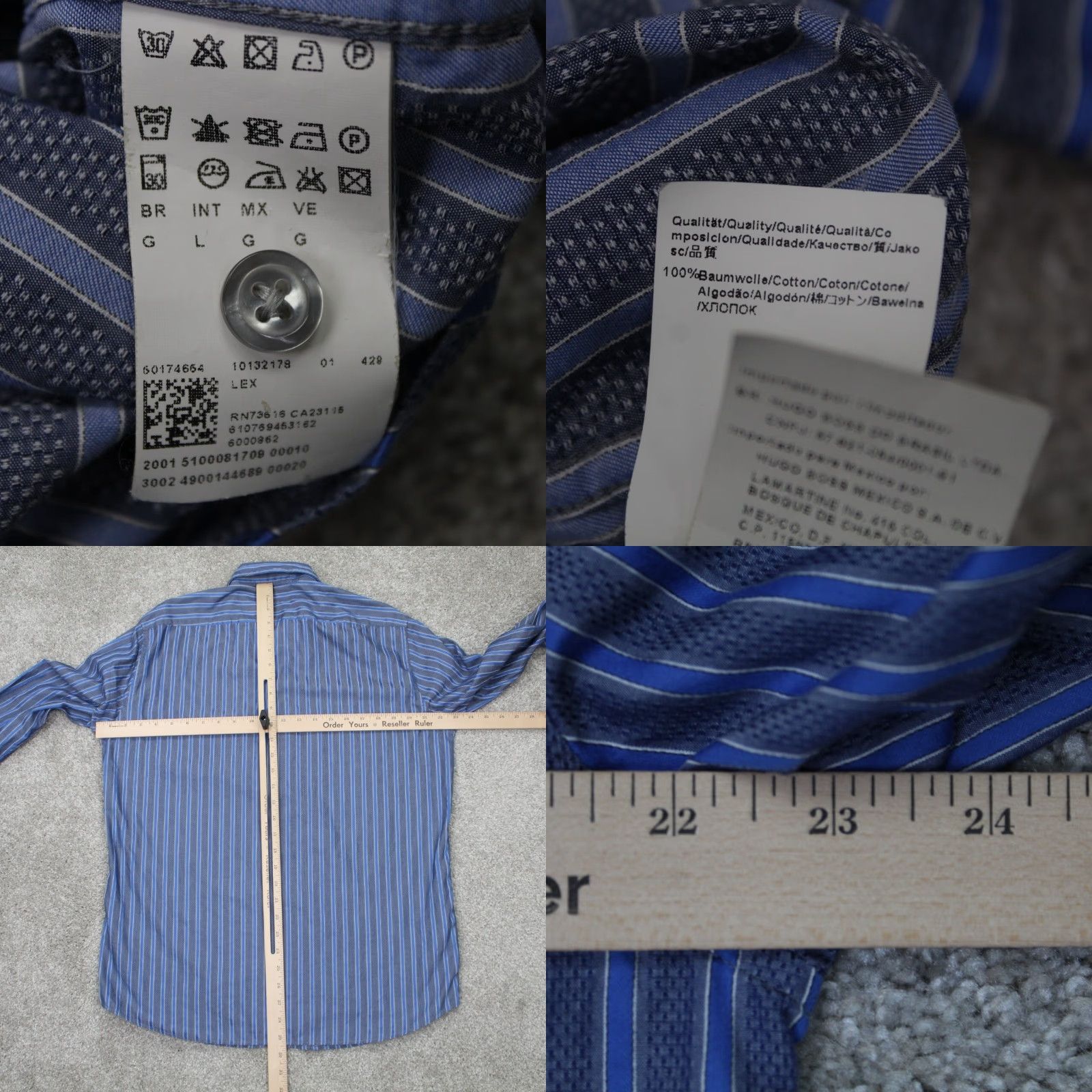 Hugo Boss HUGO BOSS Shirt Mens Large Striped Blue/Gray Cotton L/S Button-Up Lex Size US L / EU 52-54 / 3 - 8 Thumbnail
