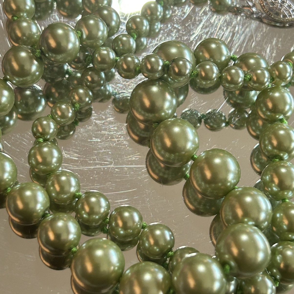 Vintage Vintage mint green glass hand knotted pearl 925 necklace Size ONE SIZE - 4 Thumbnail