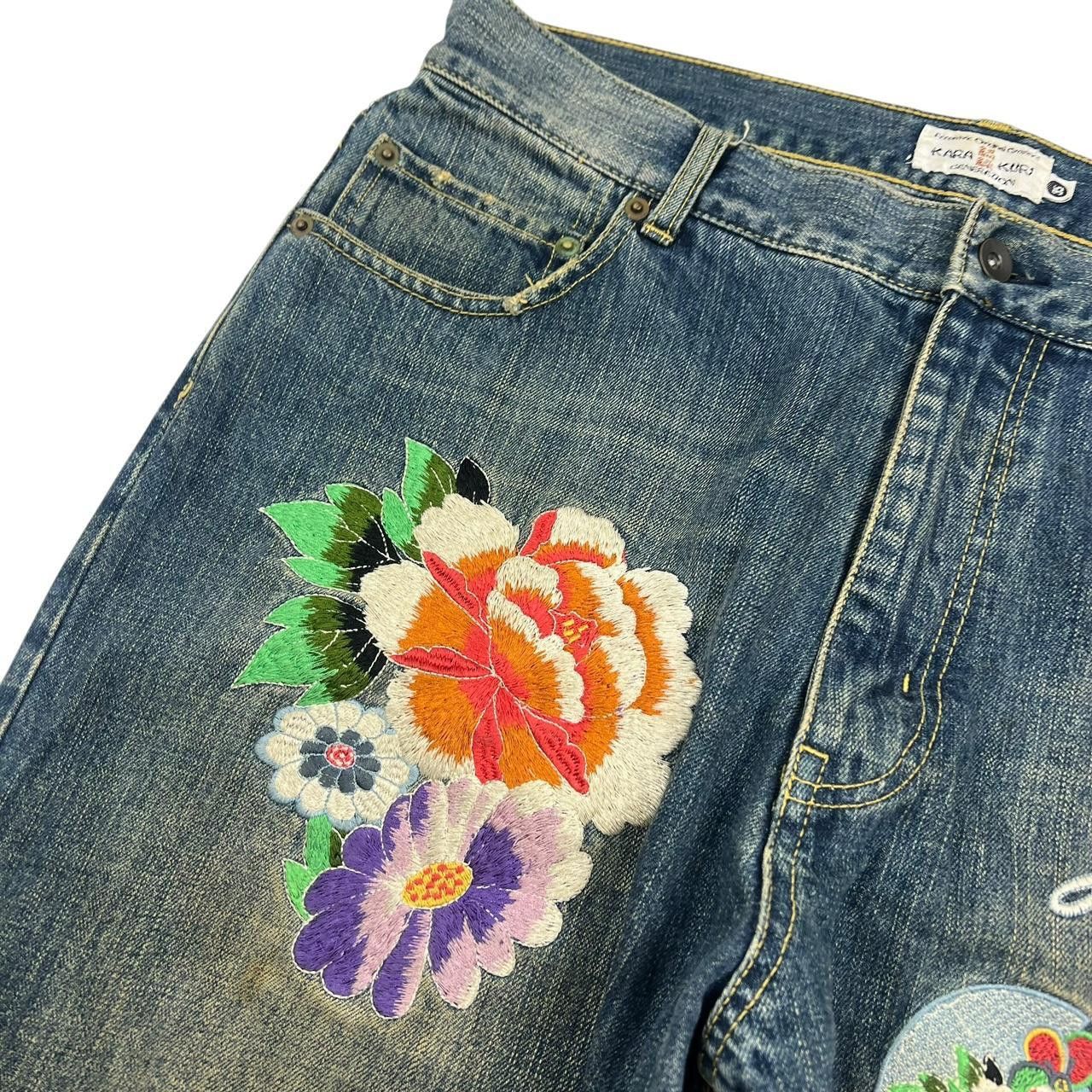 Karakuri Tamashii Karakuri Tamashii Embroidered Floral Japanese Jeans Waist 35 Size US 35 - 3 Thumbnail