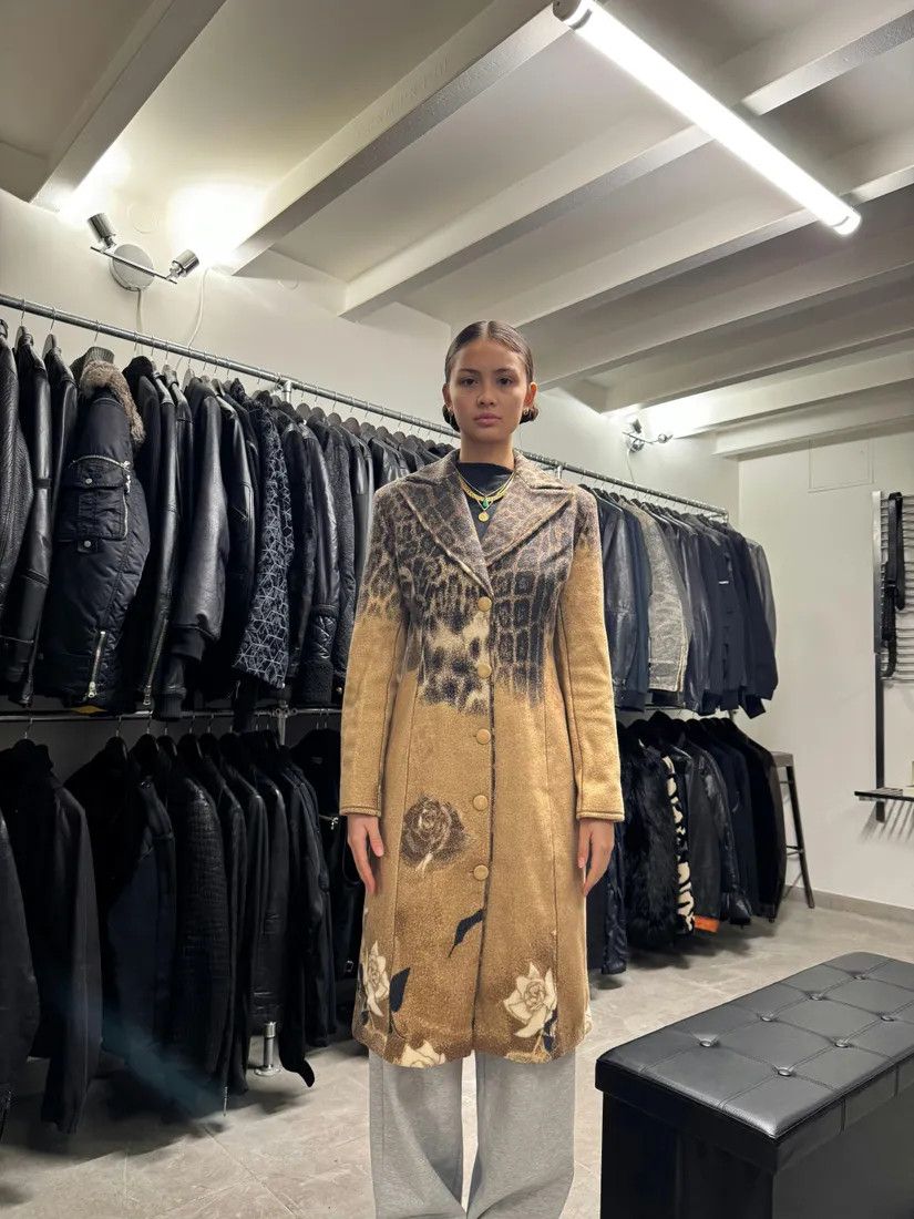 Roberto Cavalli × Vintage AW2002 Roberto Cavalli Leopard Print Beige Wool Trench Coat Size XS / US 0-2 / IT 36-38 - 2 Thumbnail