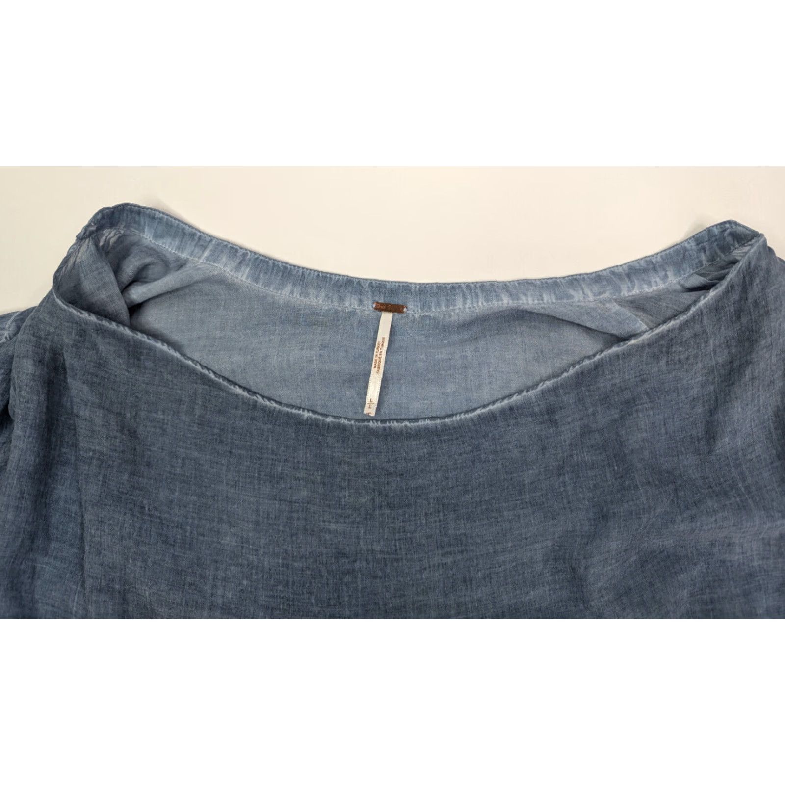 Free People Free People Blouse Pullover Long Sleeve Size L Blue Cotton Rayon Semi Sheer Washed Blue Womens Shirt Size L / US 10 / IT 46 - 7 Thumbnail