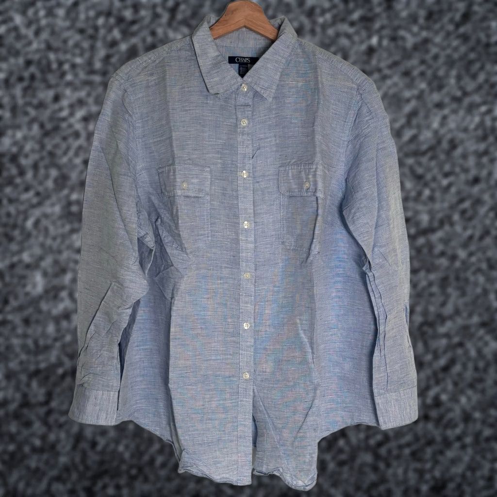 Chaps Chaps Shirt Size 2X Blue Linen Cotton Easy Care Button Up Long Sleeve Women's Size XXL / US 16-18 / IT 52-54 - 1 Thumbnail