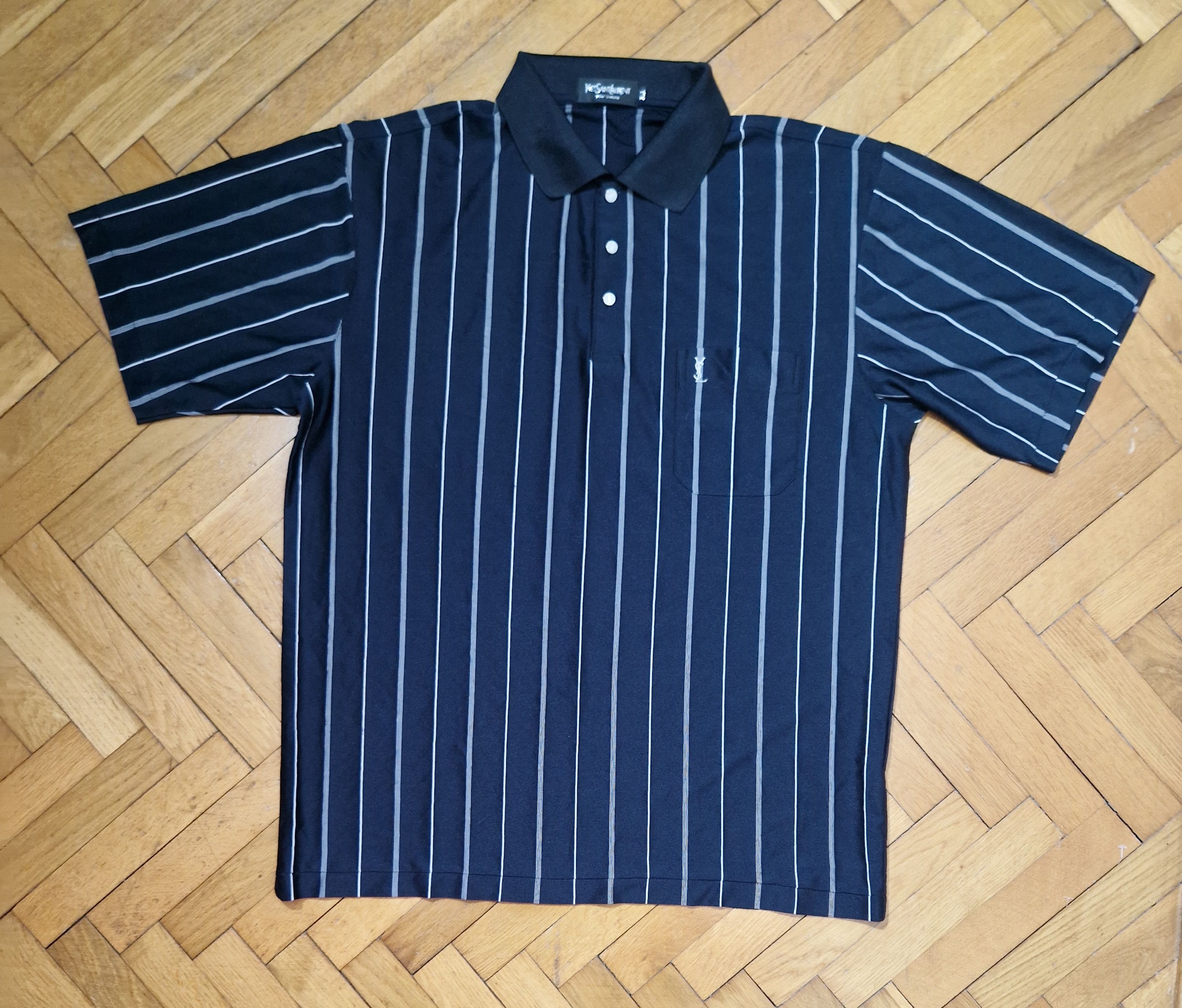 Yves Saint Laurent Yves Saint Laurent silk vintage navy stripped shirt Size US XL / EU 56 / 4 - 1 Thumbnail