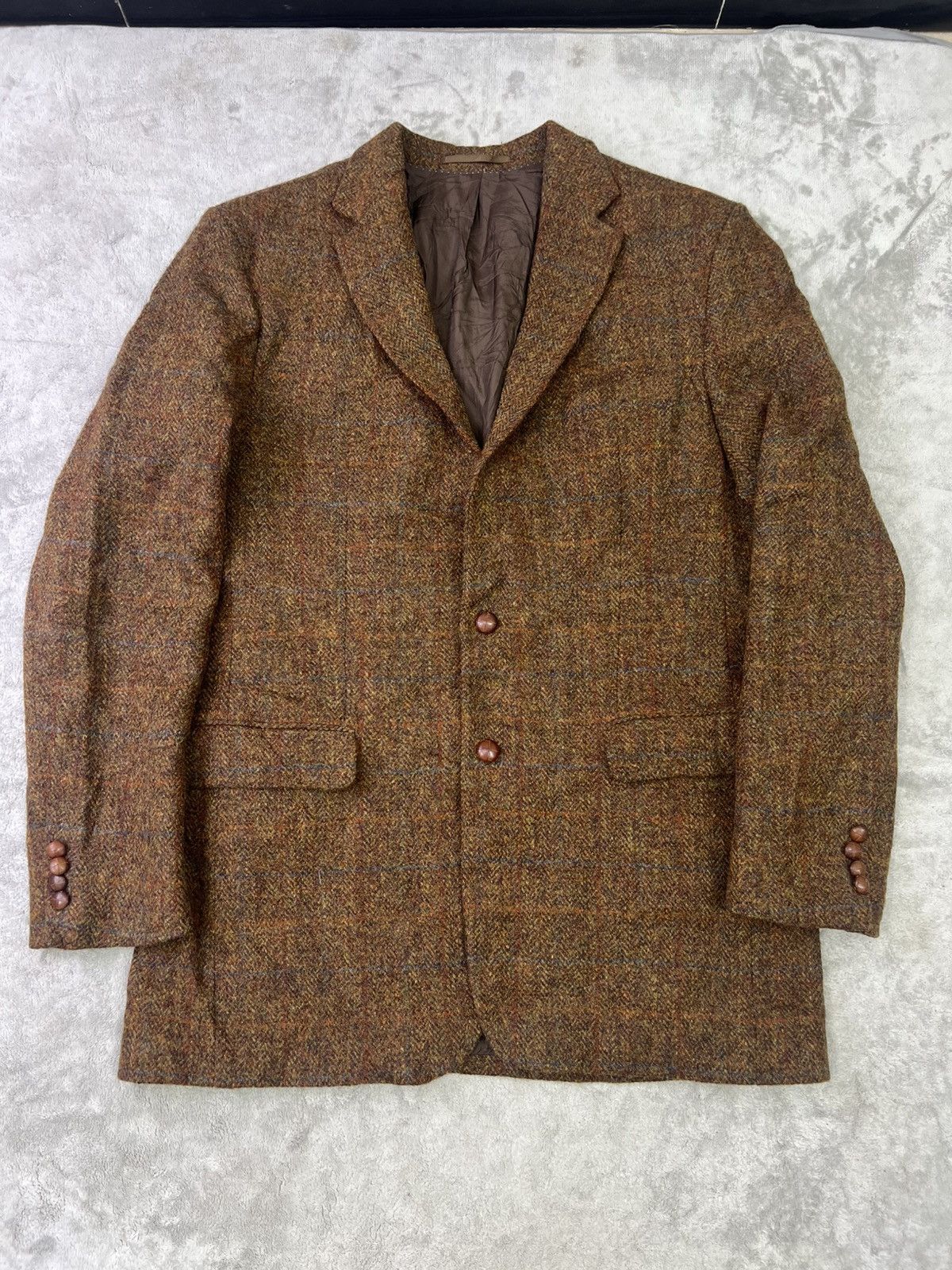 Harris Tweed Vintage Harris Tweed Brown Windowpane Wool Blazer Jacket Men Size 52R - 1 Thumbnail